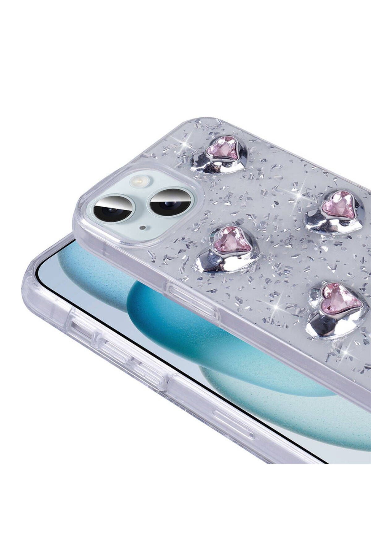 iPhone 15 Uyumlu BTZ Kılıf Airbagli Simli Arka Yüzey Zore Işıltı Silikon Kapak-Pembe