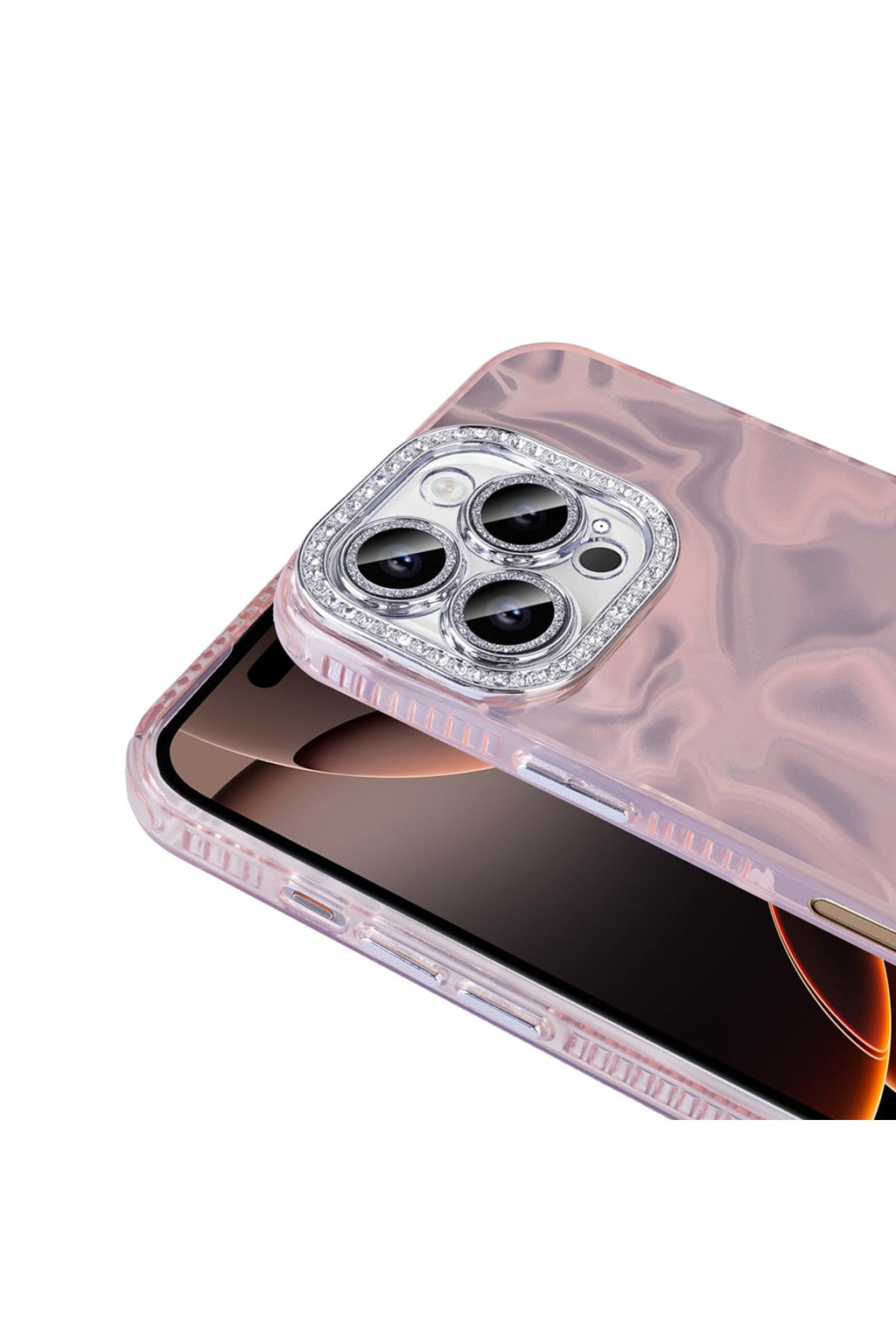 iPhone 16 Pro Kılıf Airbagli Parlak Taş Detay Tasarımlı Uyumlu Zore Esila Kapak-Pembe