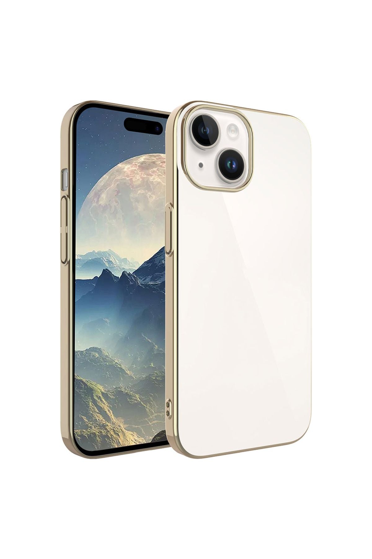 iPhone 15 Uyumlu Sert PC Renkli Çerçeveli Zore Riksos Kılıf-Gold