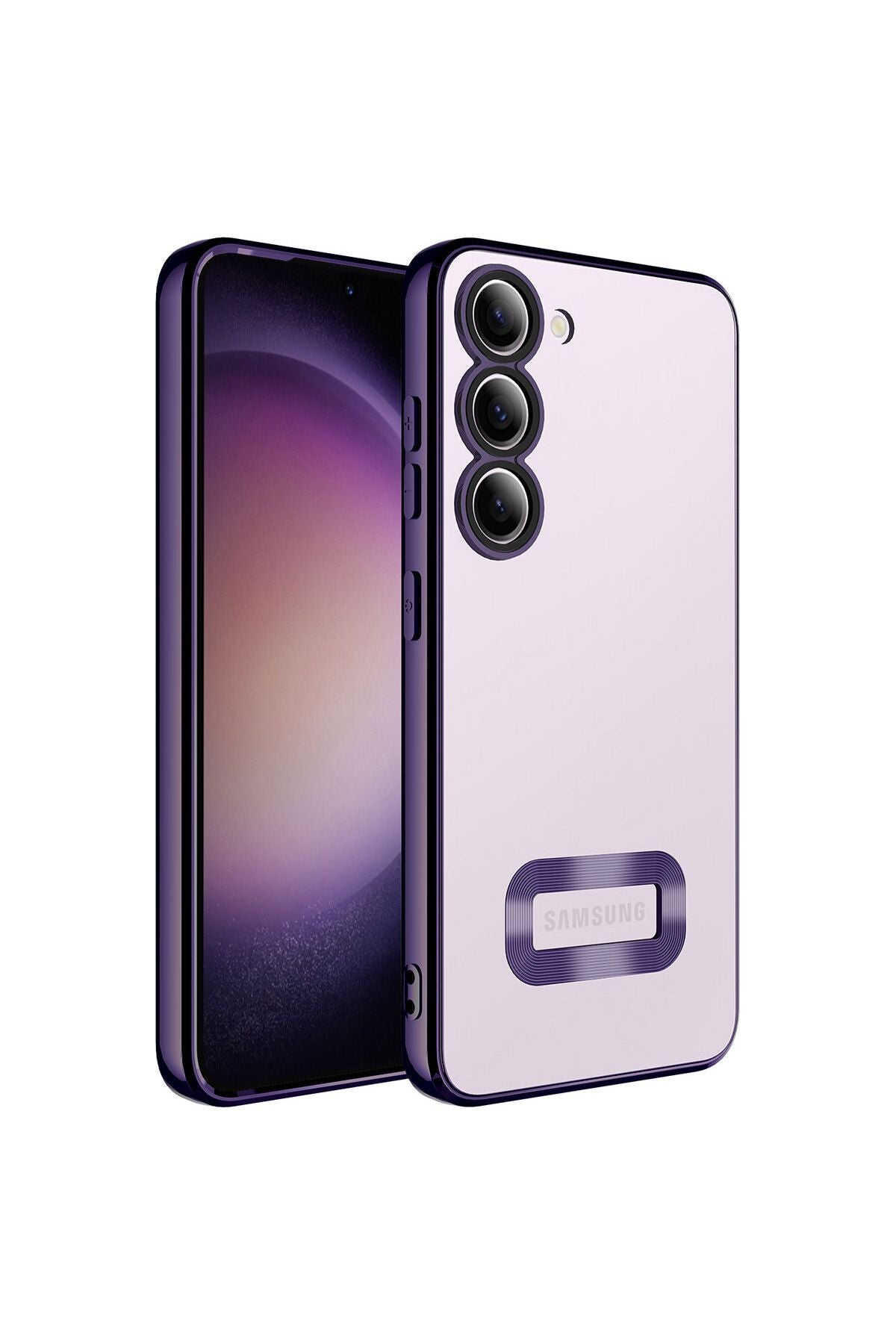 Galaxy S23 Plus Uyumlu Kamera Korumalı Logo Gösteren Zore Omega Kılıf-Gümüş