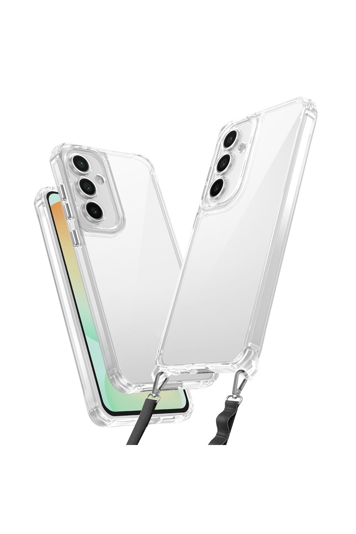 Galaxy A15 Kılıf Airbagli Takılabilir Askı Aparatlı Zore Snap Silikon Kapak - Şeffaf