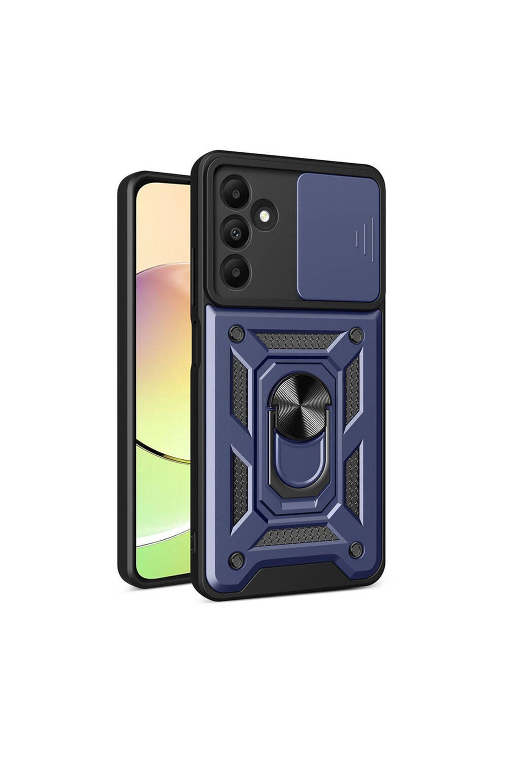 Galaxy A15 Kılıf Magnetik Standlı Kamera Korumalı Zore Sürgülü Vega Kapak - Siyah