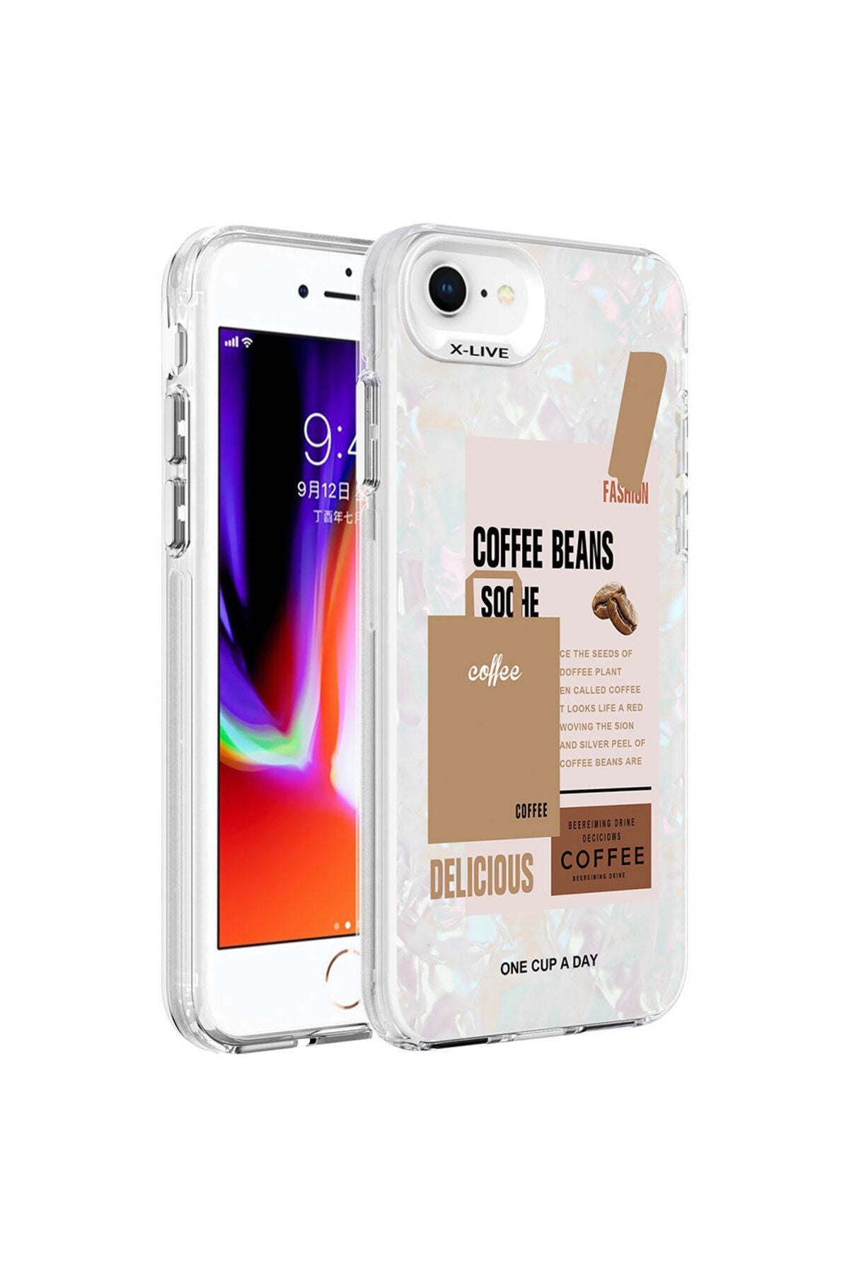 iPhone 8 Kılıf Mermer Desenli Zore Marbello Kapak - Siyah-Beyaz