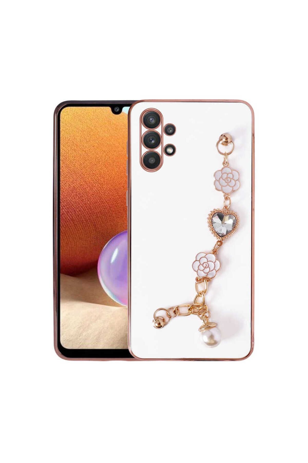 Galaxy A32 4G Kılıf El Tutamaçlı Kamera Korumalı Zore Taka Silikon Kapak - Beyaz