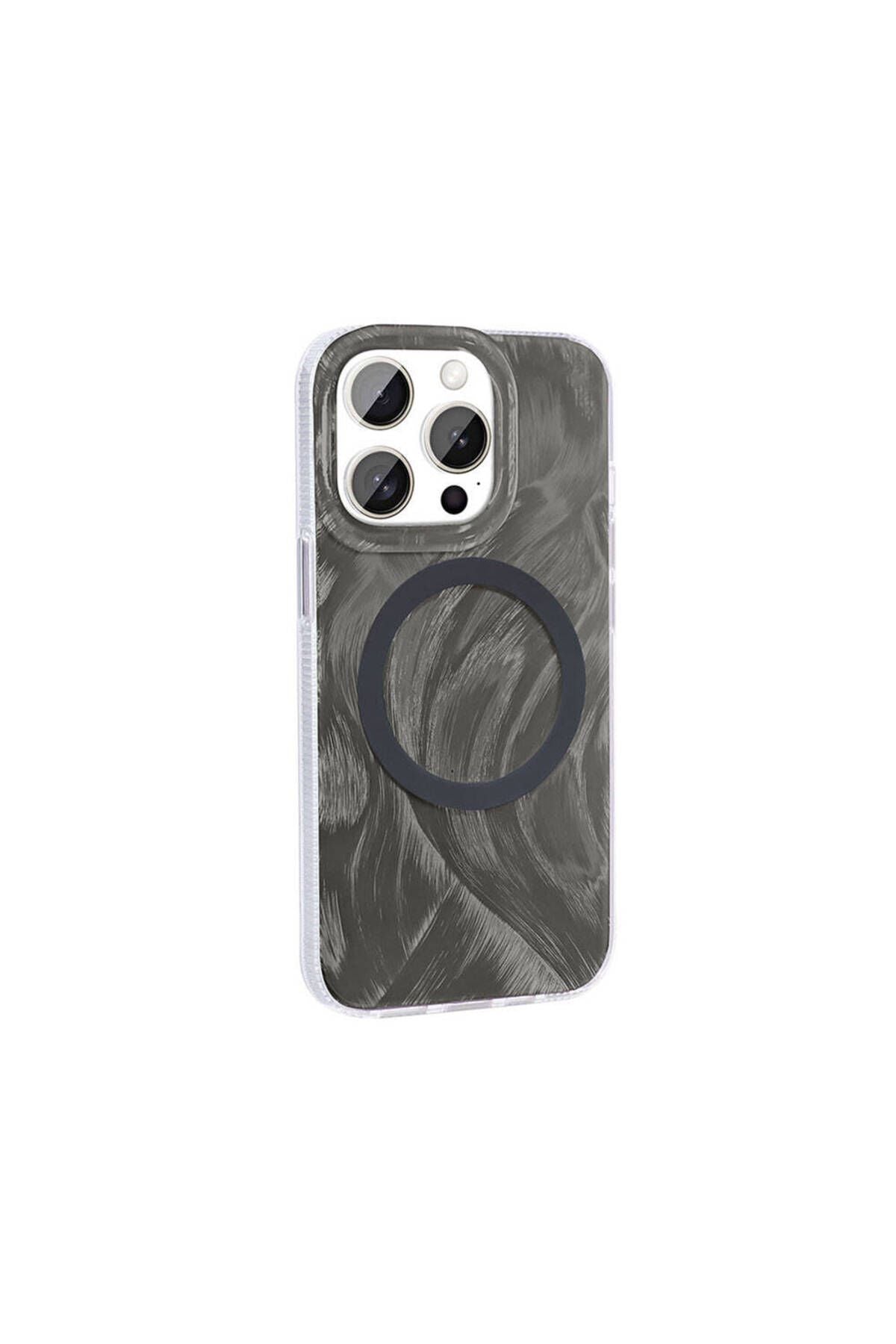 iPhone 15 Pro Uyumlu PAK Kılıf Magsafe Şarj Özellikli Fırça Boya Desenli Zore Palet Kapak-Gri