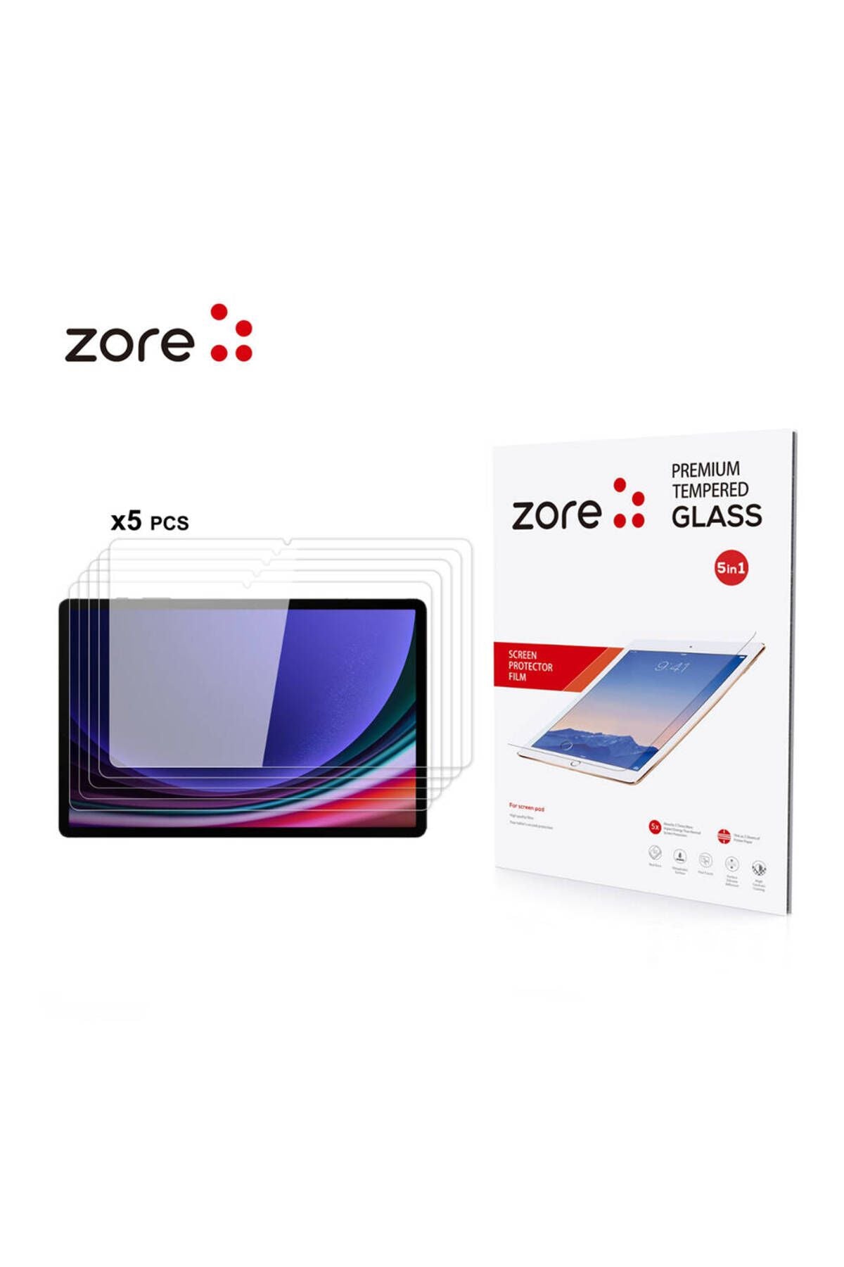 Galaxy Tab S10 Plus Uyumlu Zore 5in1 Tablet Temperli Cam Ekran Koruyucu-Renksiz