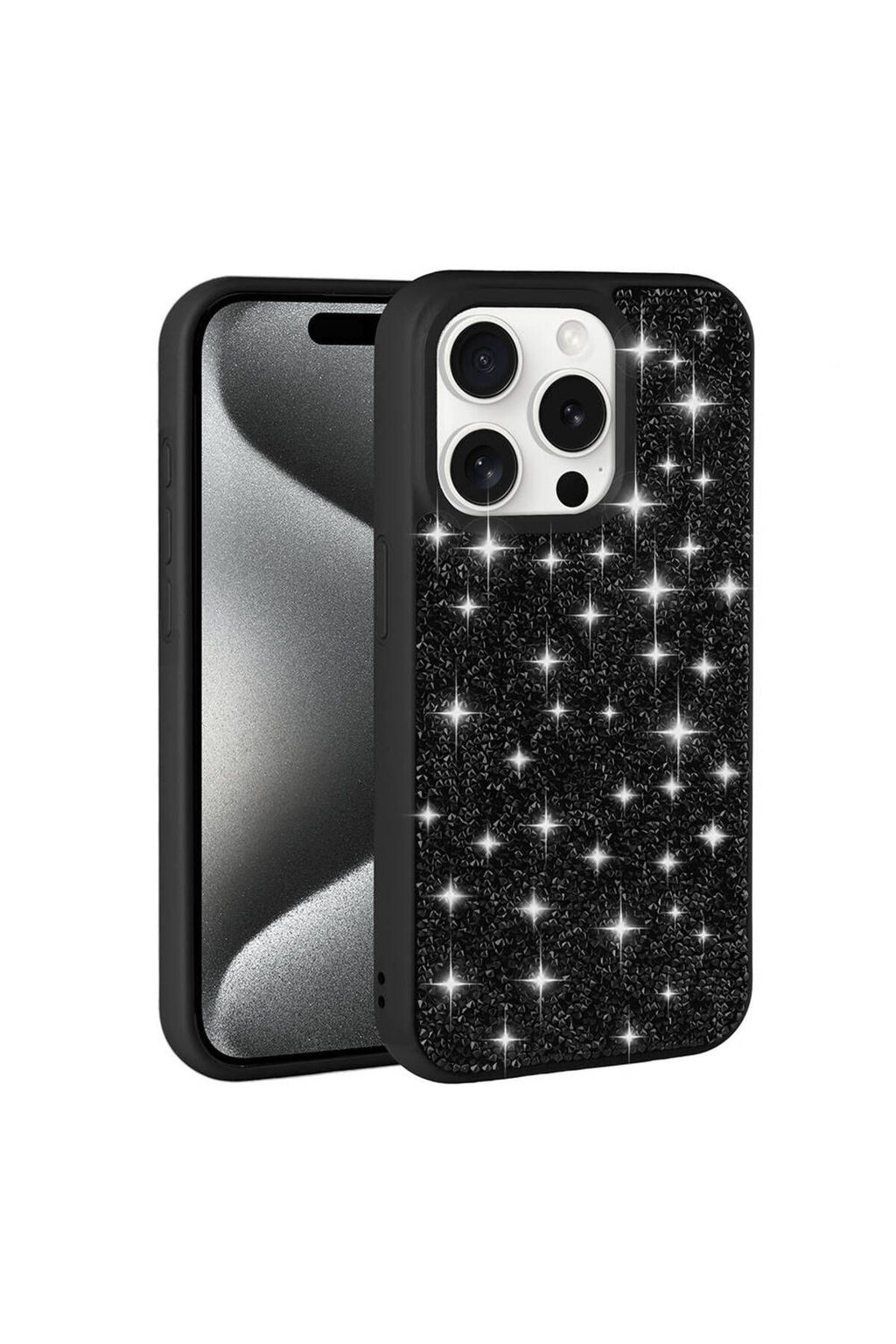 iPhone 15 Pro Uyumlu Parlak Taşlı Tasarım Pırlanta Zore Kılıf-Gri