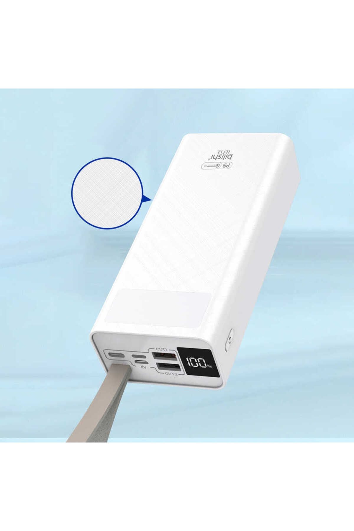 Zore B-30 Askılı Led Göstergeli Taşınabilir Powerbank 30000 mAh-Beyaz