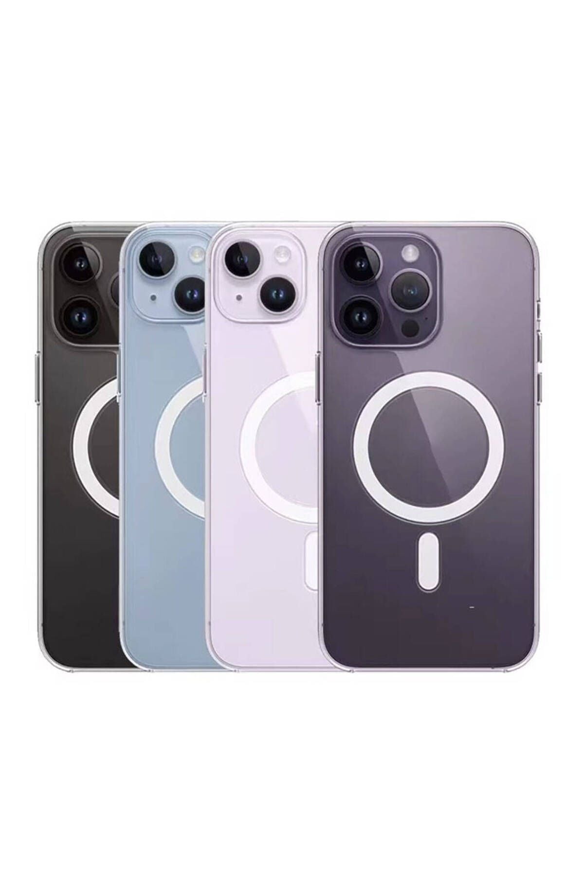 iPhone 15 Uyumlu Magsafe Şarj Özellikli Şeffaf Sert PC Zore Embos Kılıf-Renksiz