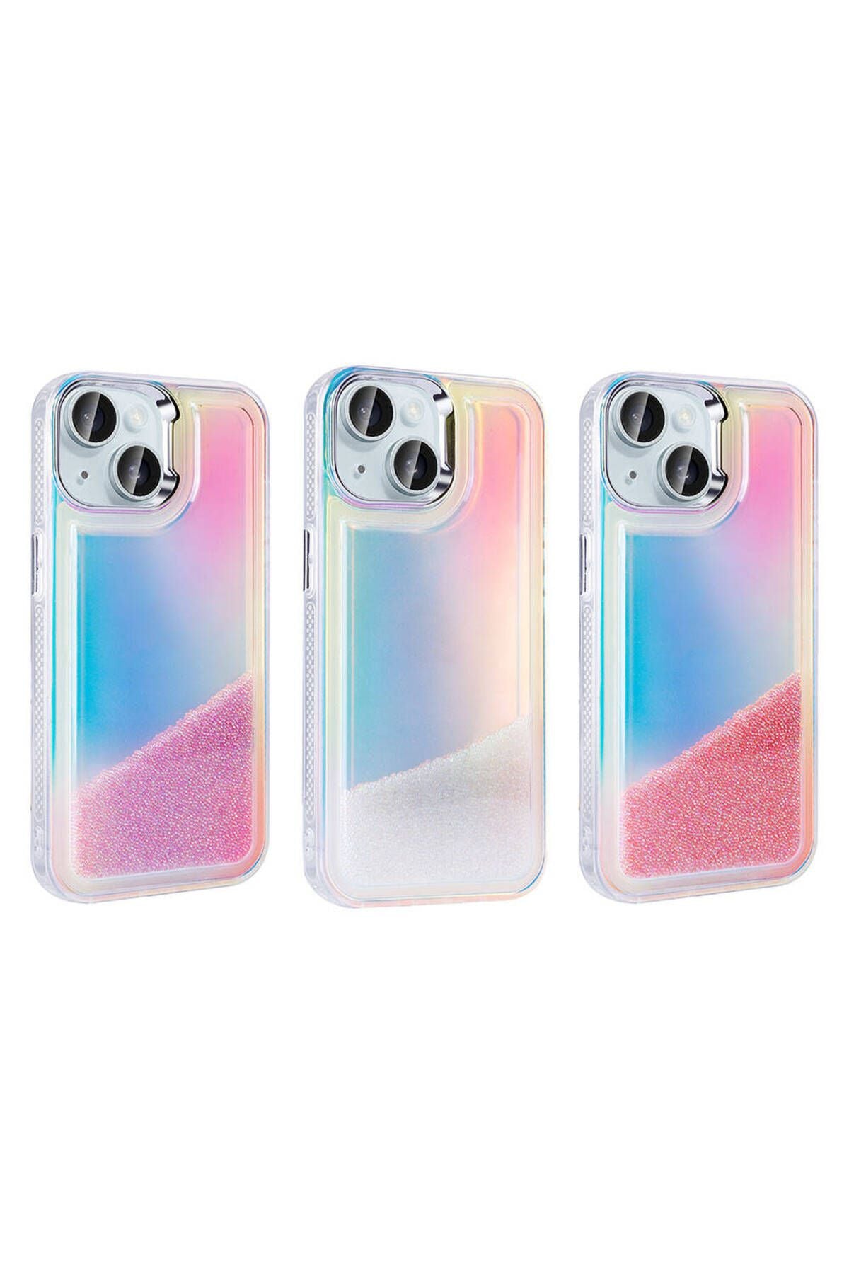 iPhone 15 Kılıf Airbagli Renkli Arka Yüzey Boncuk Tasarımlı Zore Kumul Kapak - Pembe