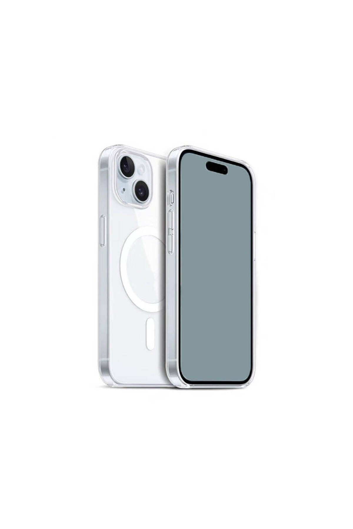 iPhone 15 Uyumlu Magsafe Şarj Özellikli Şeffaf Sert PC Zore Embos Kılıf-Renksiz