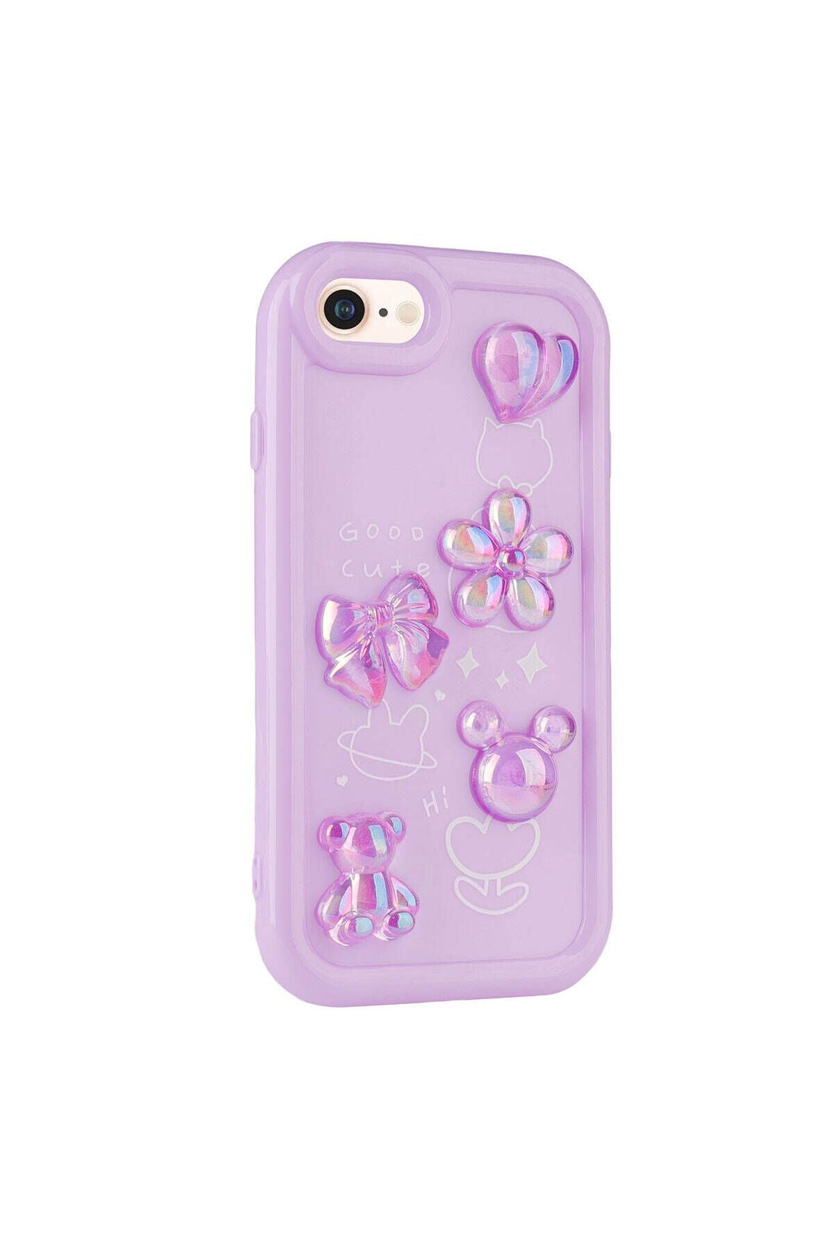 iPhone 8 Kılıf Kabartma Figürlü Parlak Zore Toys Silikon Kapak - Mor