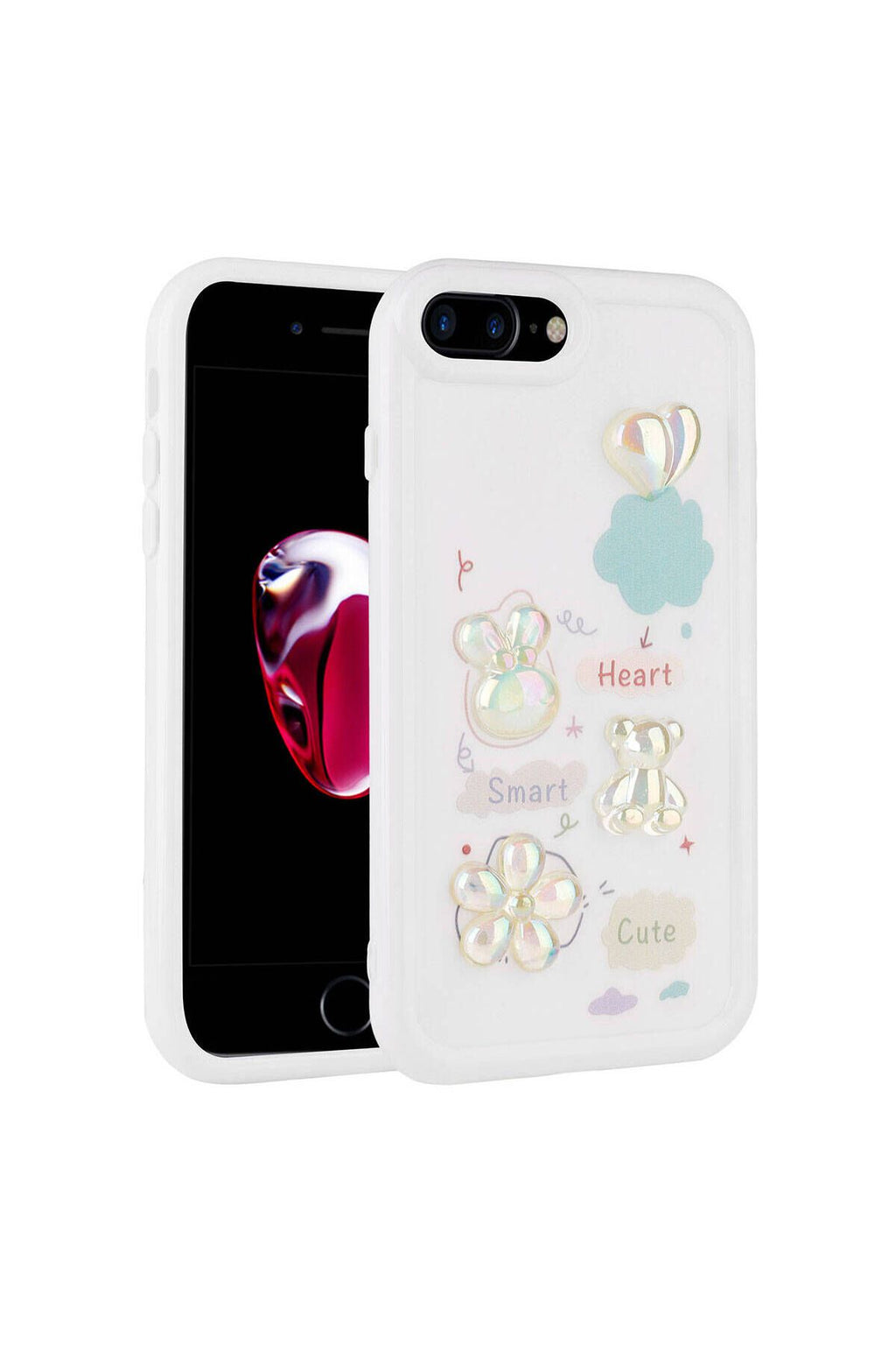 iPhone 8 Plus Kılıf Kabartma Figürlü Parlak Zore Toys Silikon Kapak - Beyaz