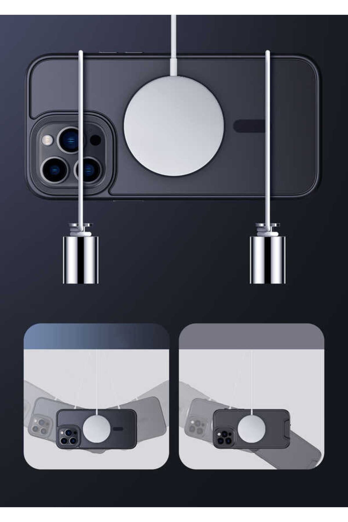 iPhone 14 Pro Max Zore Uyumlu Wireless Şarj Özellikli Zore Hibrit Magsafe Kılıf-Mor