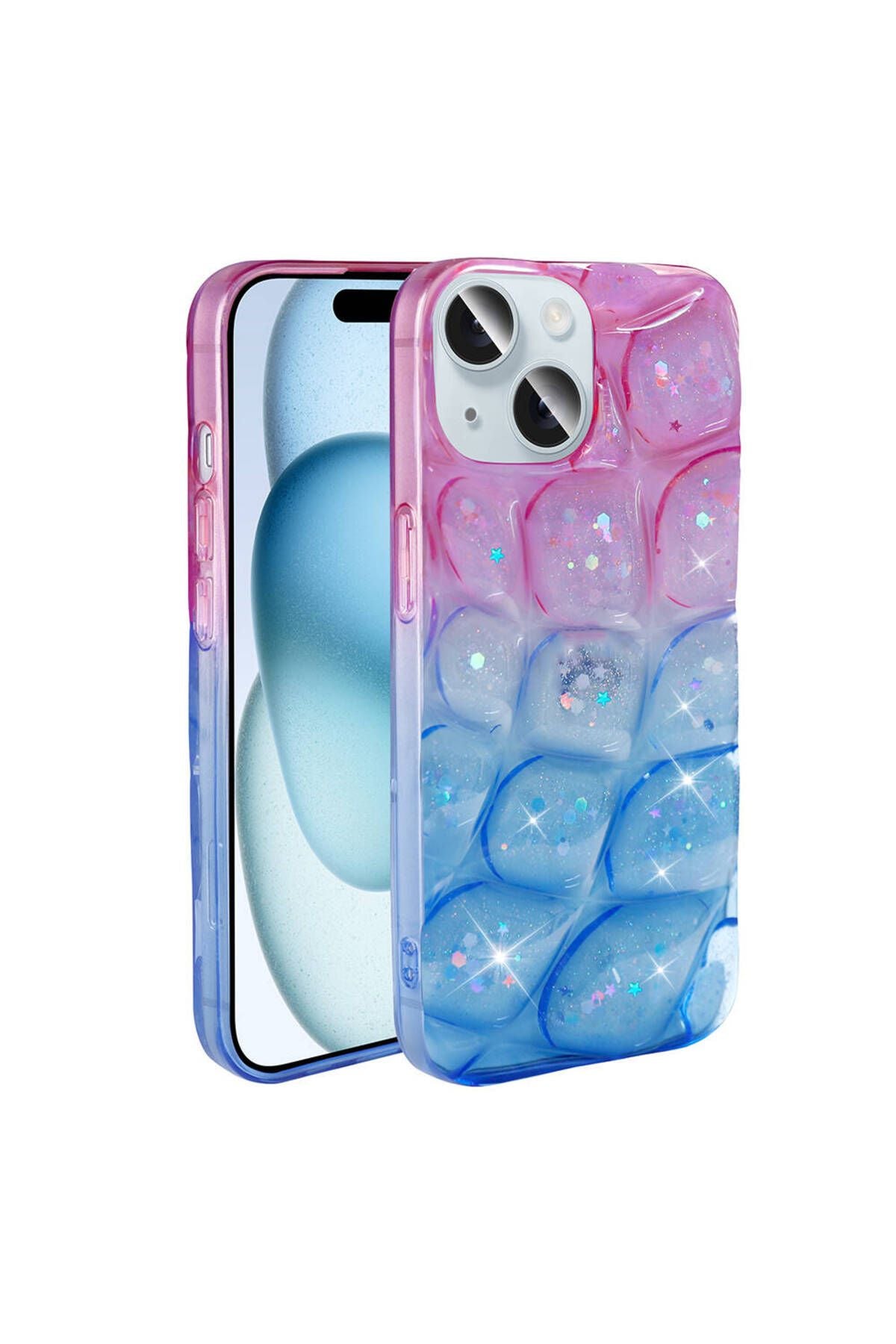 iPhone 14 Uyumlu PAK Kılıf Simli 3D Desenli Zore Hacar Kapak-Beyaz