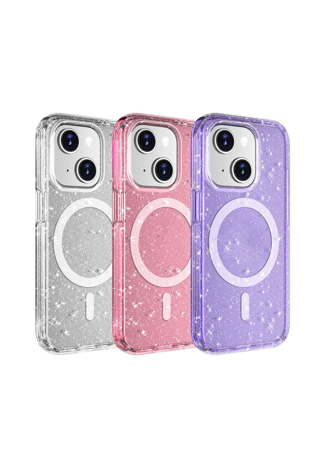 iPhone 15 Plus Kılıf Magsafe Şarj Özellikli Parlayan Simli Saydam Renkli Zore Allstar Kapak - Mor