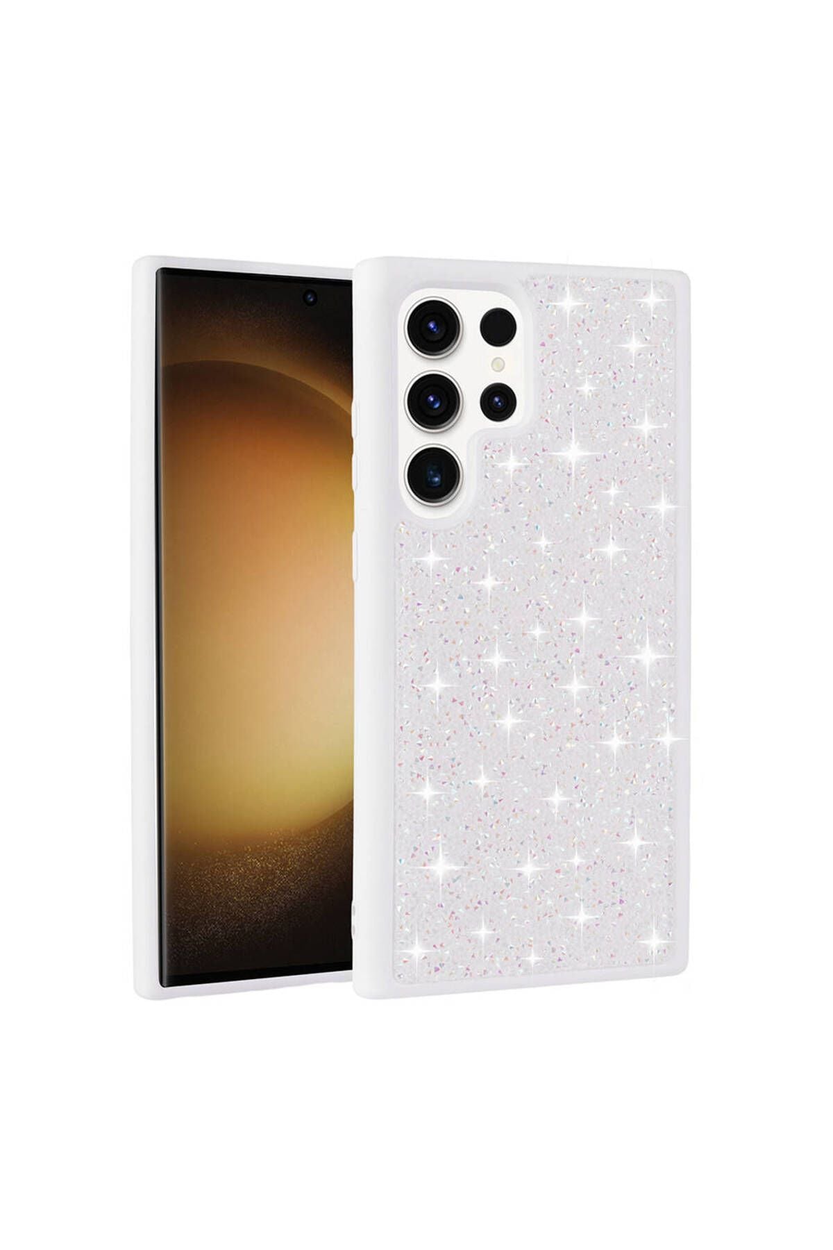 Galaxy S23 Ultra Uyumlu Parlak Taşlı Tasarım Pırlanta Zore Kılıf-Gri