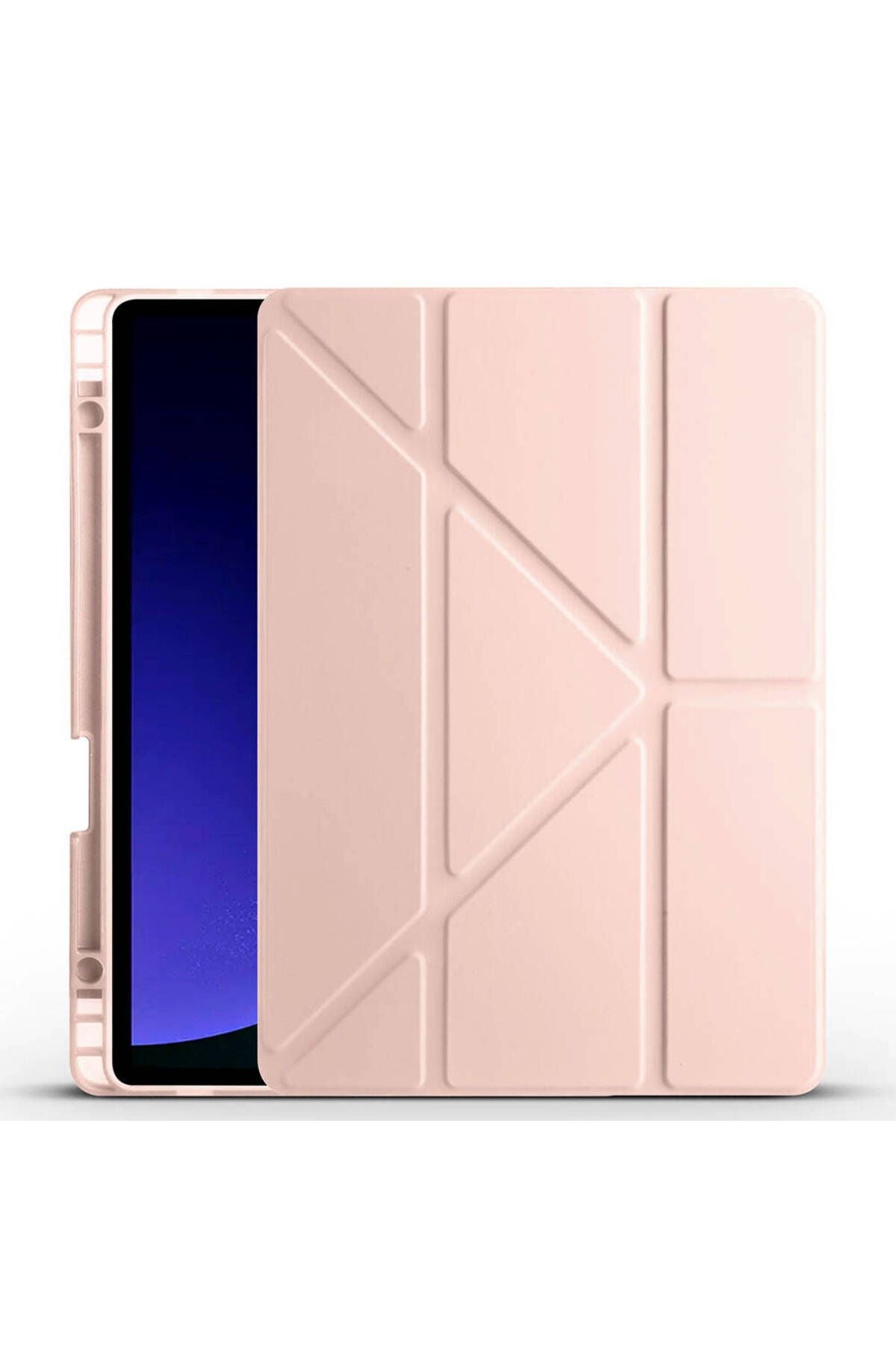 Galaxy Tab S9 Kılıf  Uyumlu Zore Tri Folding Kalem Bölmeli Standlı Kılıf-Rose Gold