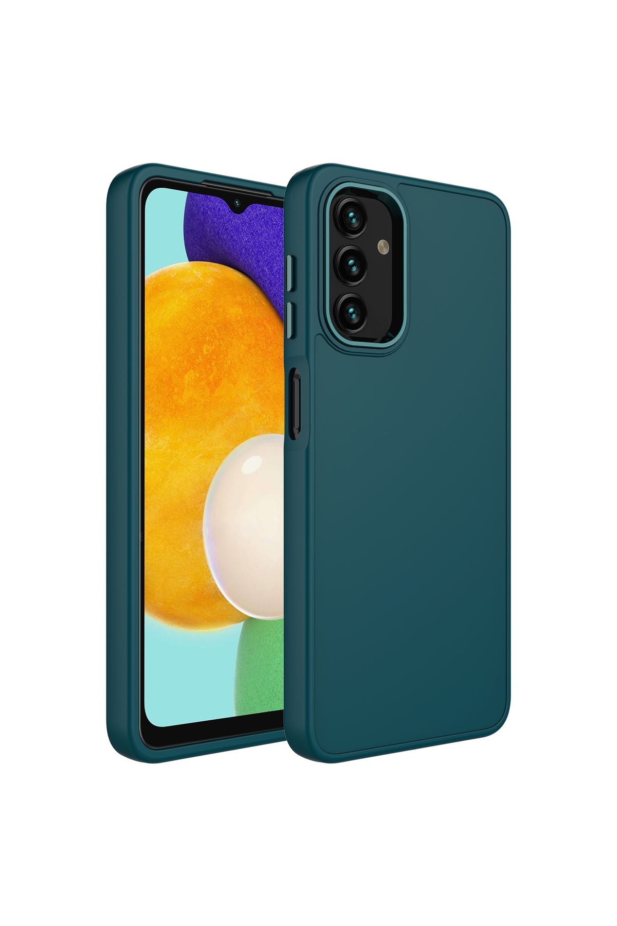 Galaxy A04S Kılıf Metal Çerçeve ve Buton Tasarımlı Silikon Zore Luna Kapak - Koyu Yeşil