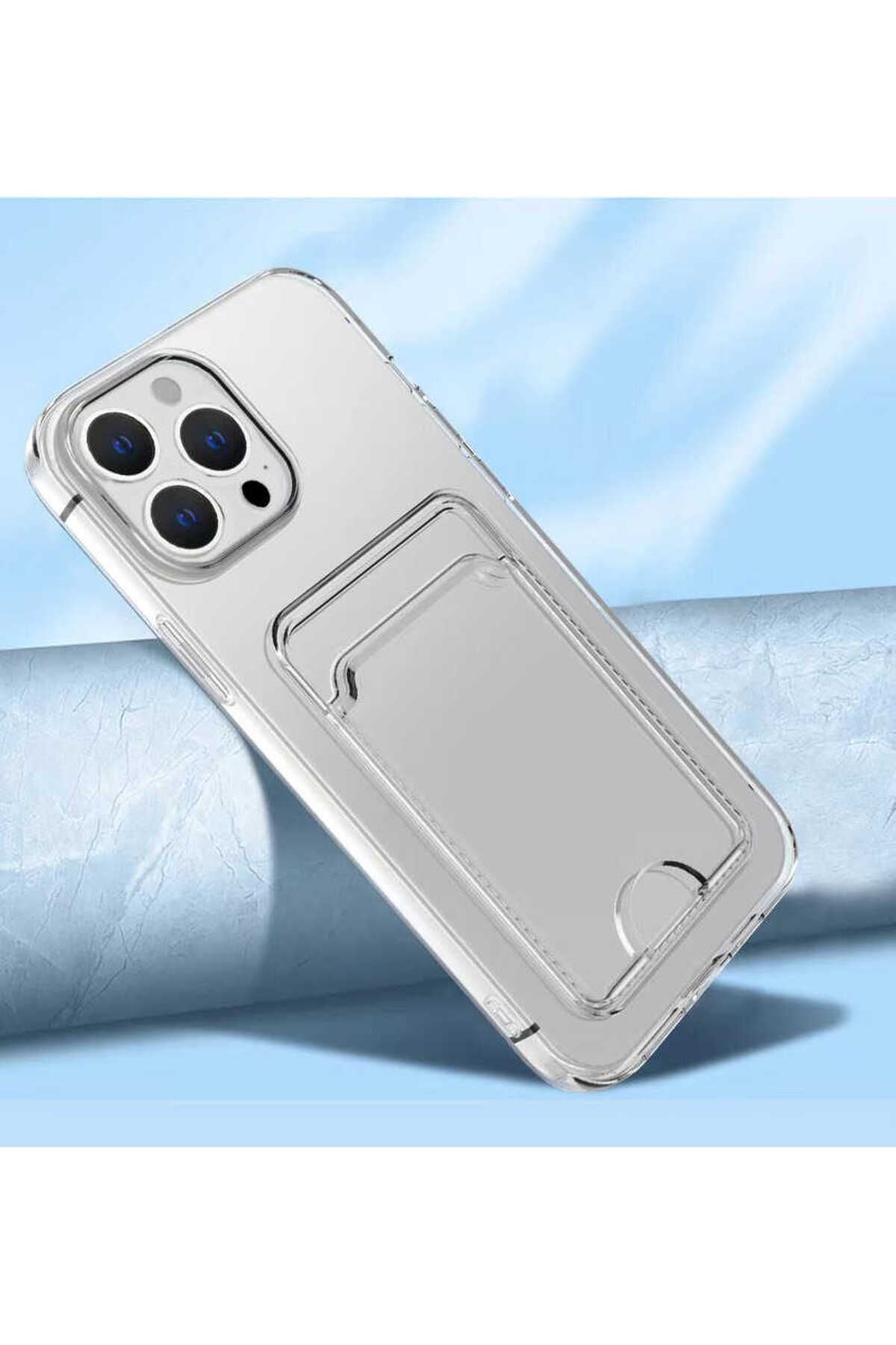 iPhone 14 Pro Uyumlu Kartlıklı Şeffaf Zore Setra Clear Silikon Kılıf-Renksiz