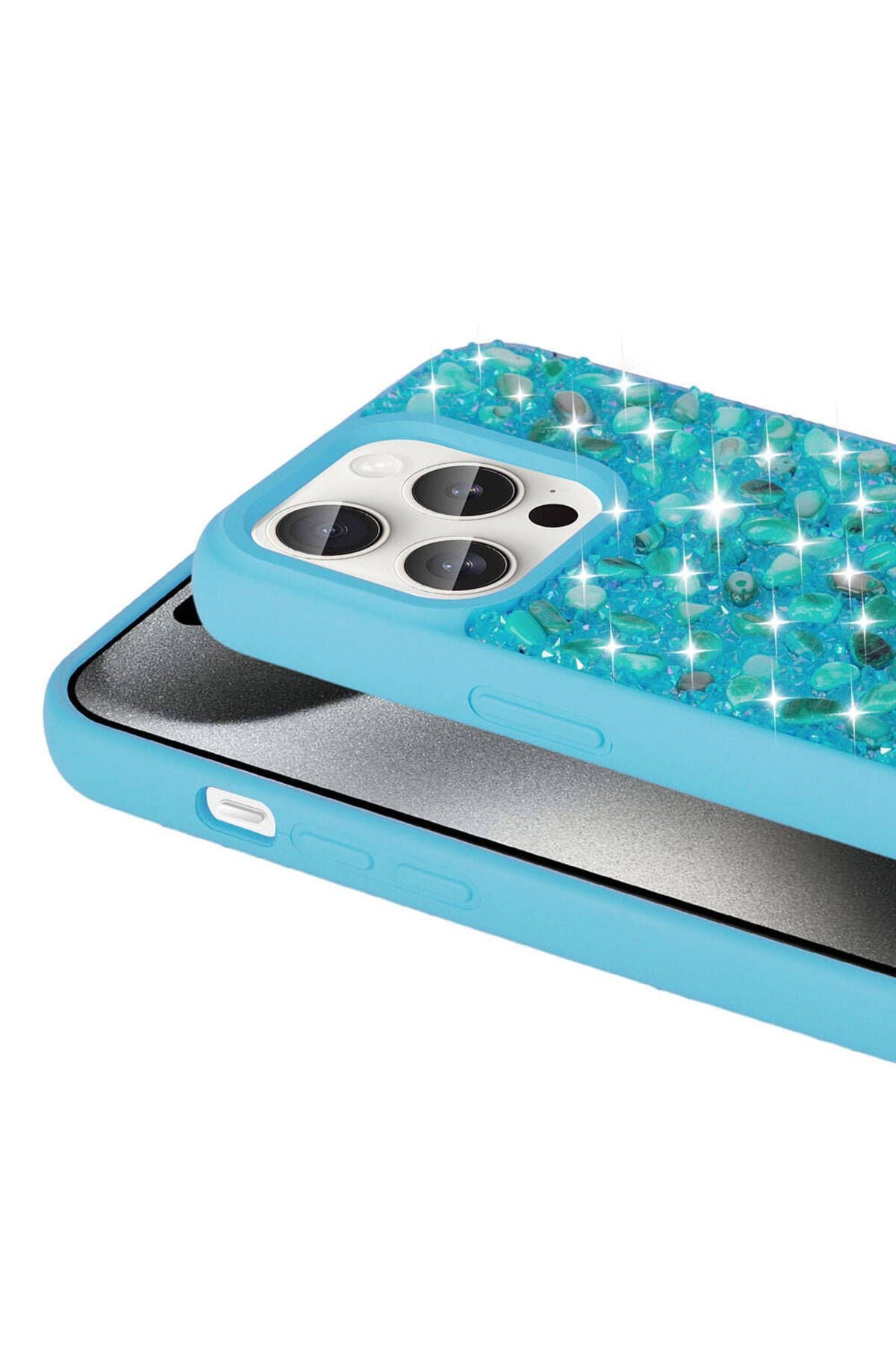 iPhone 15 Pro Uyumlu Parlak Taşlı Tasarım Zore Linea Kılıf-Siyah