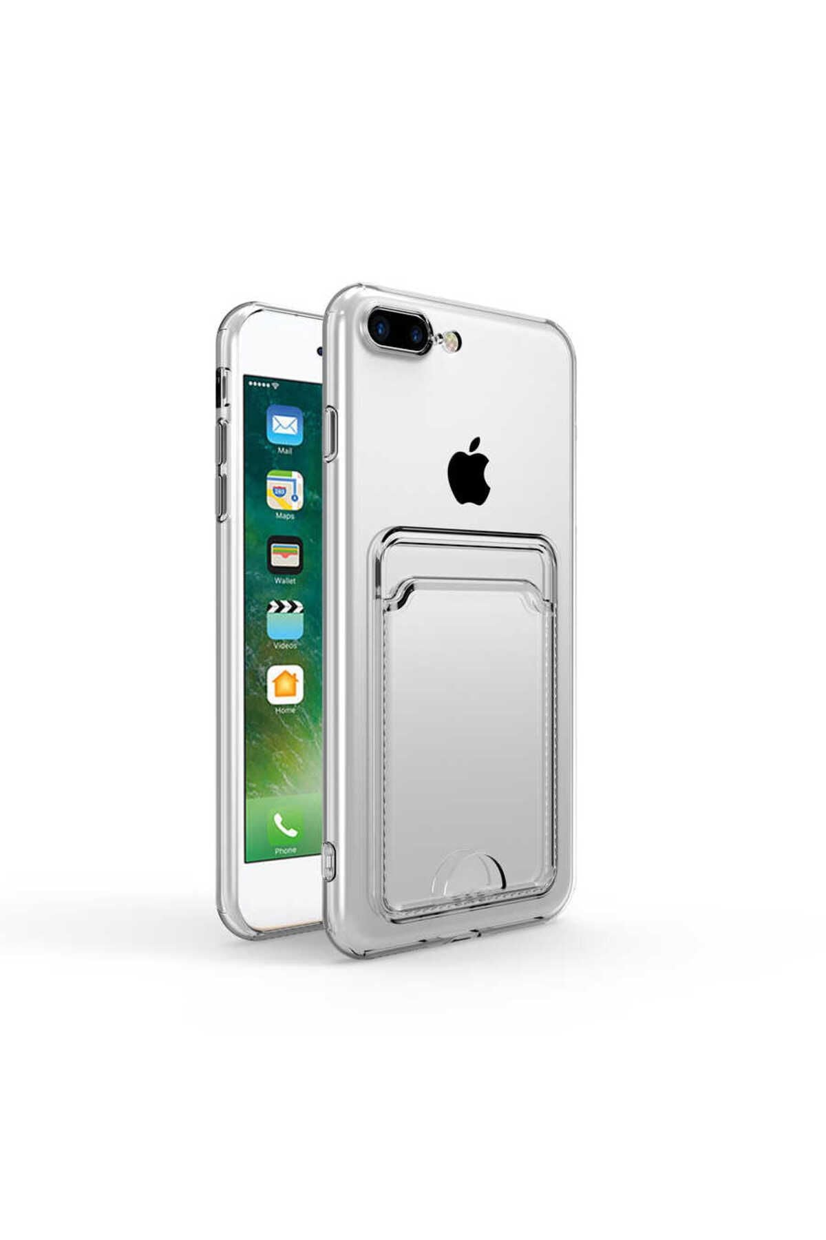 iPhone 8 Kılıf Kartlıklı Şeffaf Zore Setra Clear Silikon Kapak - Renksiz