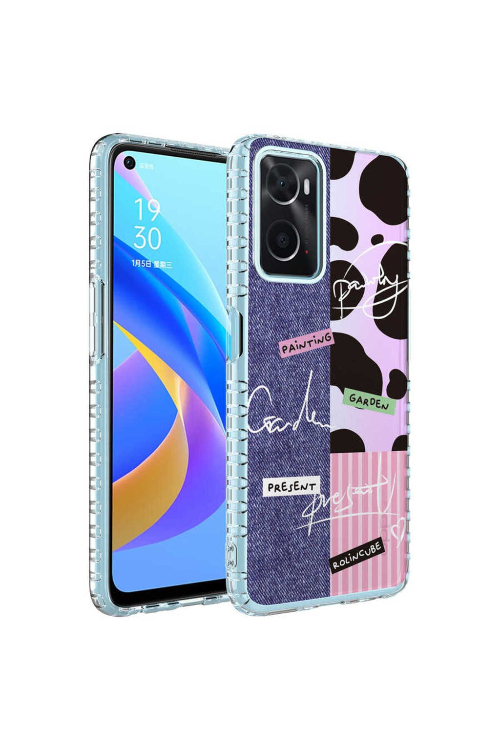 A96 4G Kılıf Airbag Kenarlı Renkli Desenli Silikon Zore Elegans Kapak - NO8