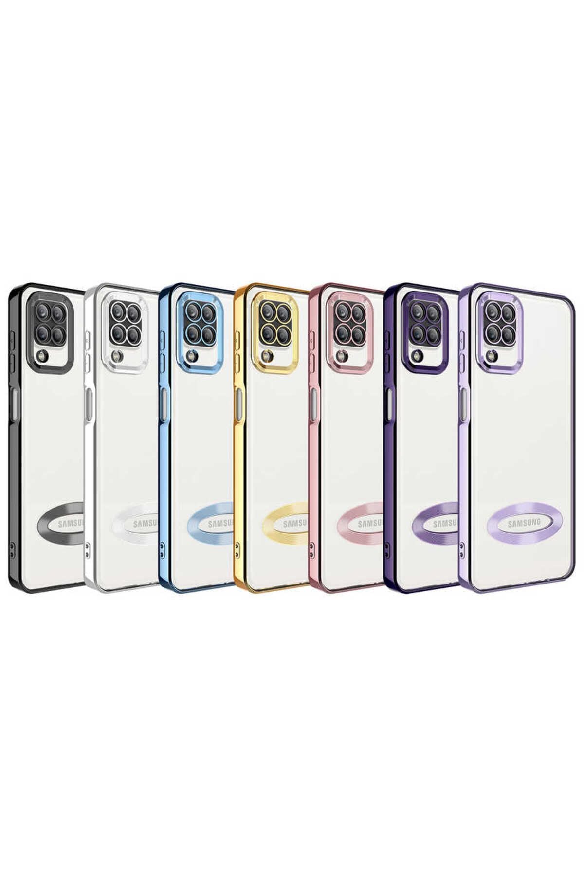 Galaxy A12 Kılıf Kamera Korumalı Logo Gösteren Zore Omega Kapak - Sierra Mavi