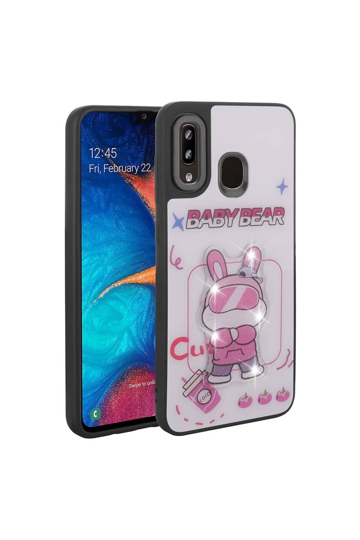 Galaxy A30 Kılıf Parlayan Kabartmalı İkonik Figürlü Zore Amas Silikon Kapak - Mor