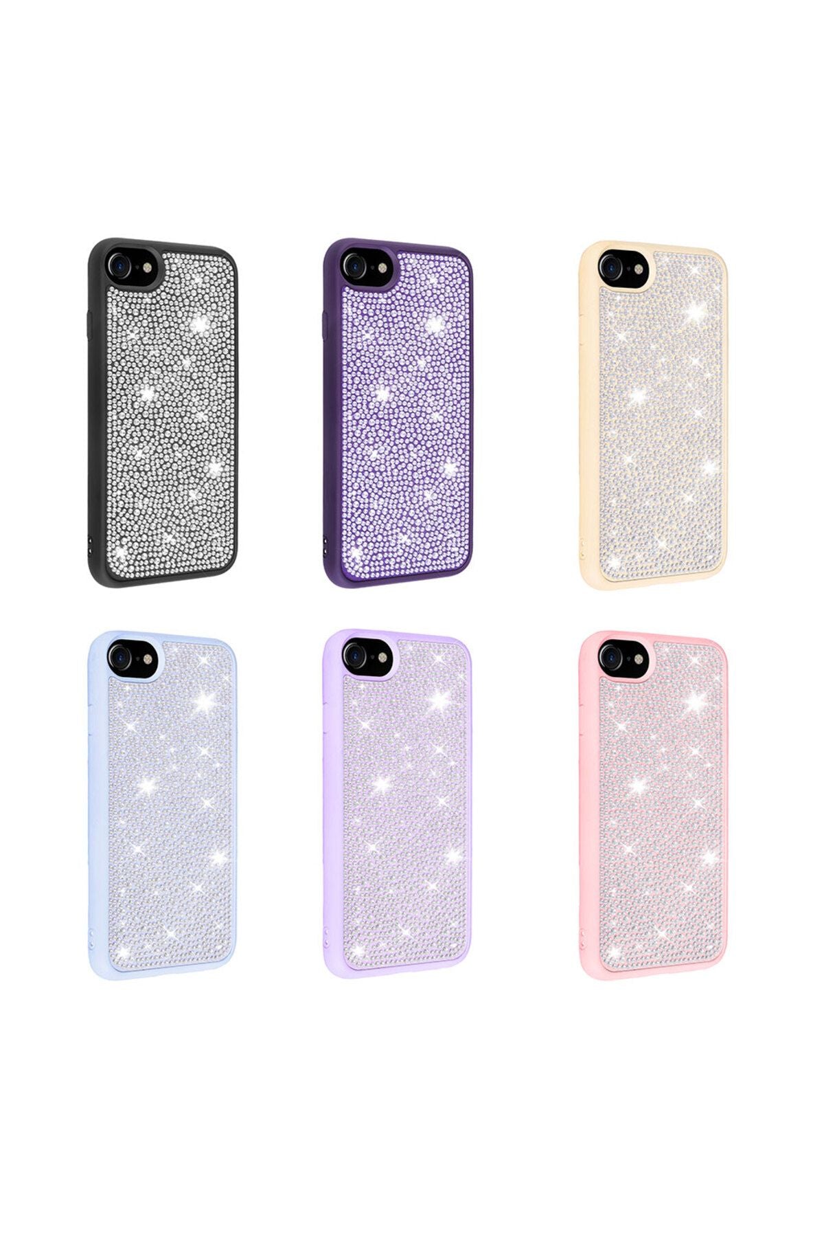 iPhone SE 2020 Kılıf Parlak Taşlı Tasarım Zore Ston Kapak - Pembe