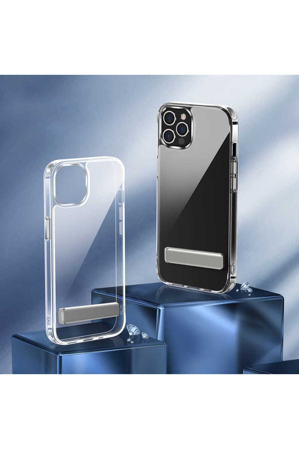 iPhone 14 Pro Uyumlu Standlı Şeffaf Silikon Zore L-Stand Kılıf-Renksiz