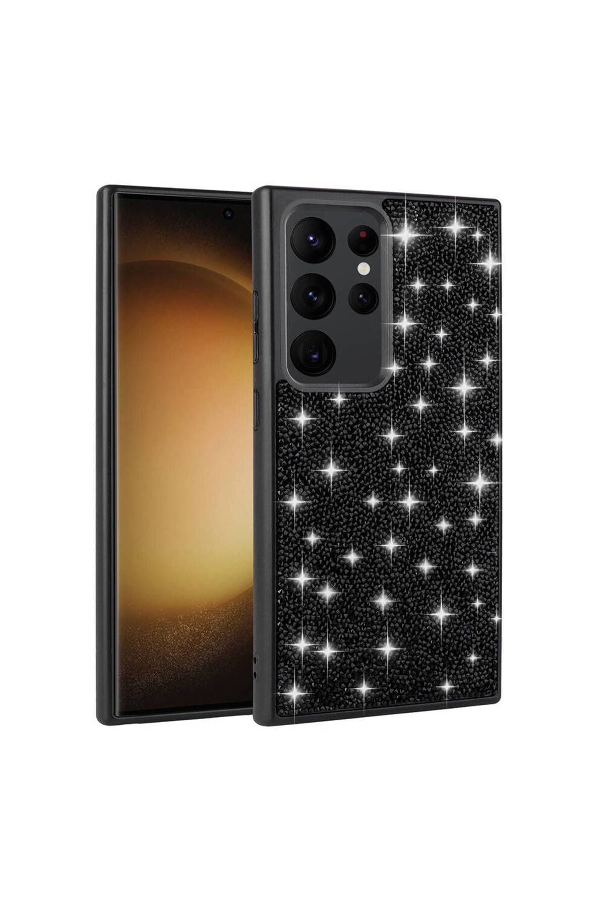 Galaxy S24 Ultra Uyumlu Parlak Taşlı Tasarım Pırlanta Zore Kılıf-Beyaz