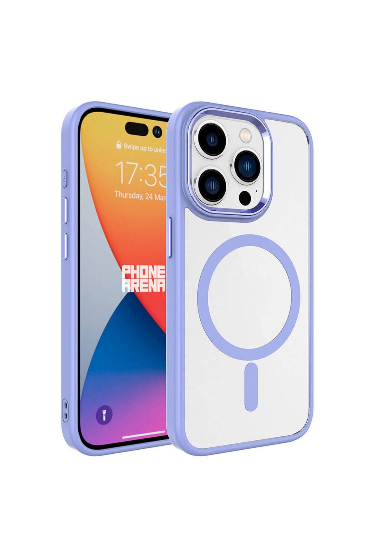 iPhone 15 Pro Max Uyumlu Wireless Şarj Özellikli Zore Krom Magsafe Silikon Kılıf-Lila