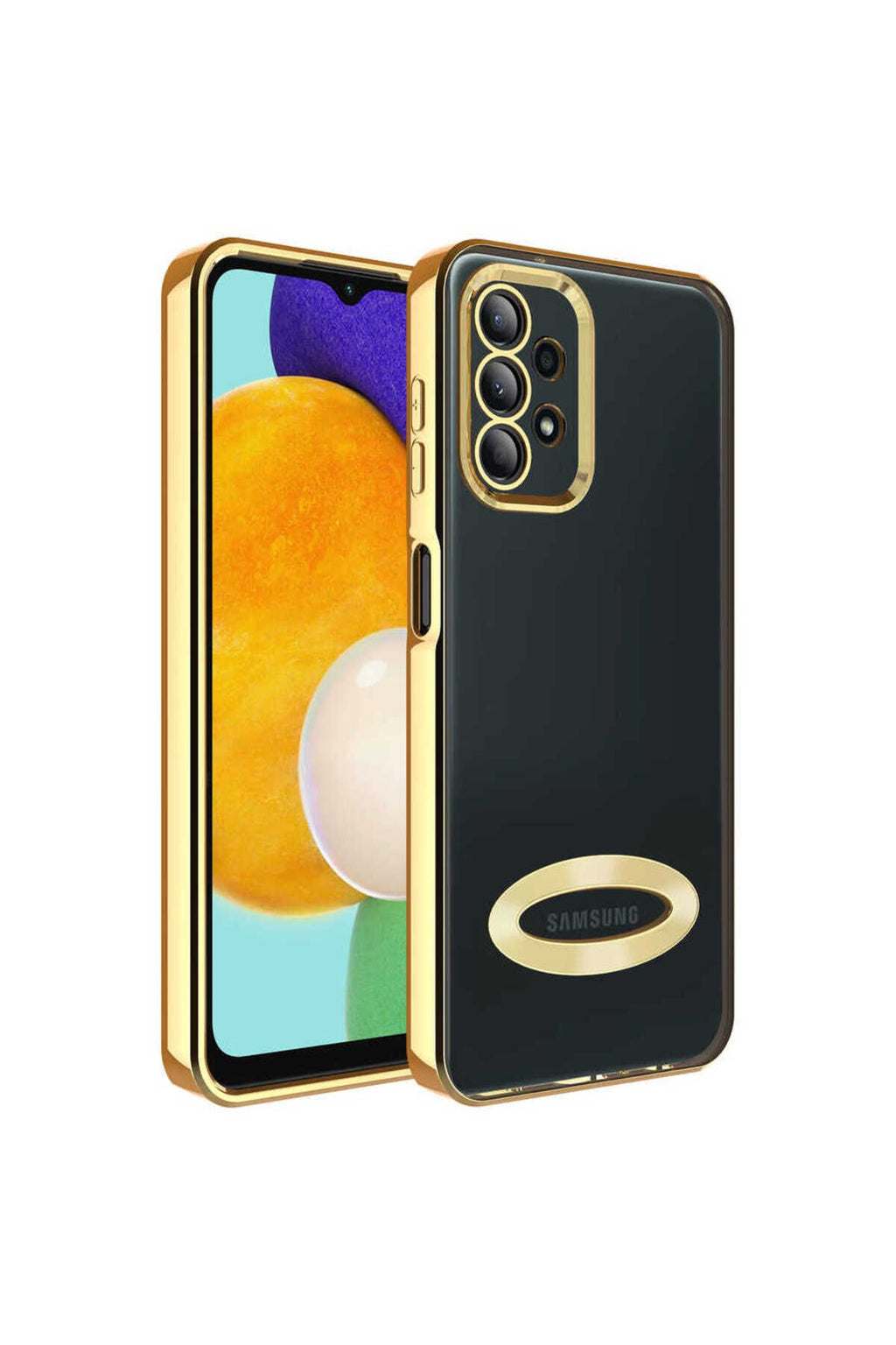 Galaxy A23 Kılıf Kamera Korumalı Logo Gösteren Zore Omega Kapak - Gold
