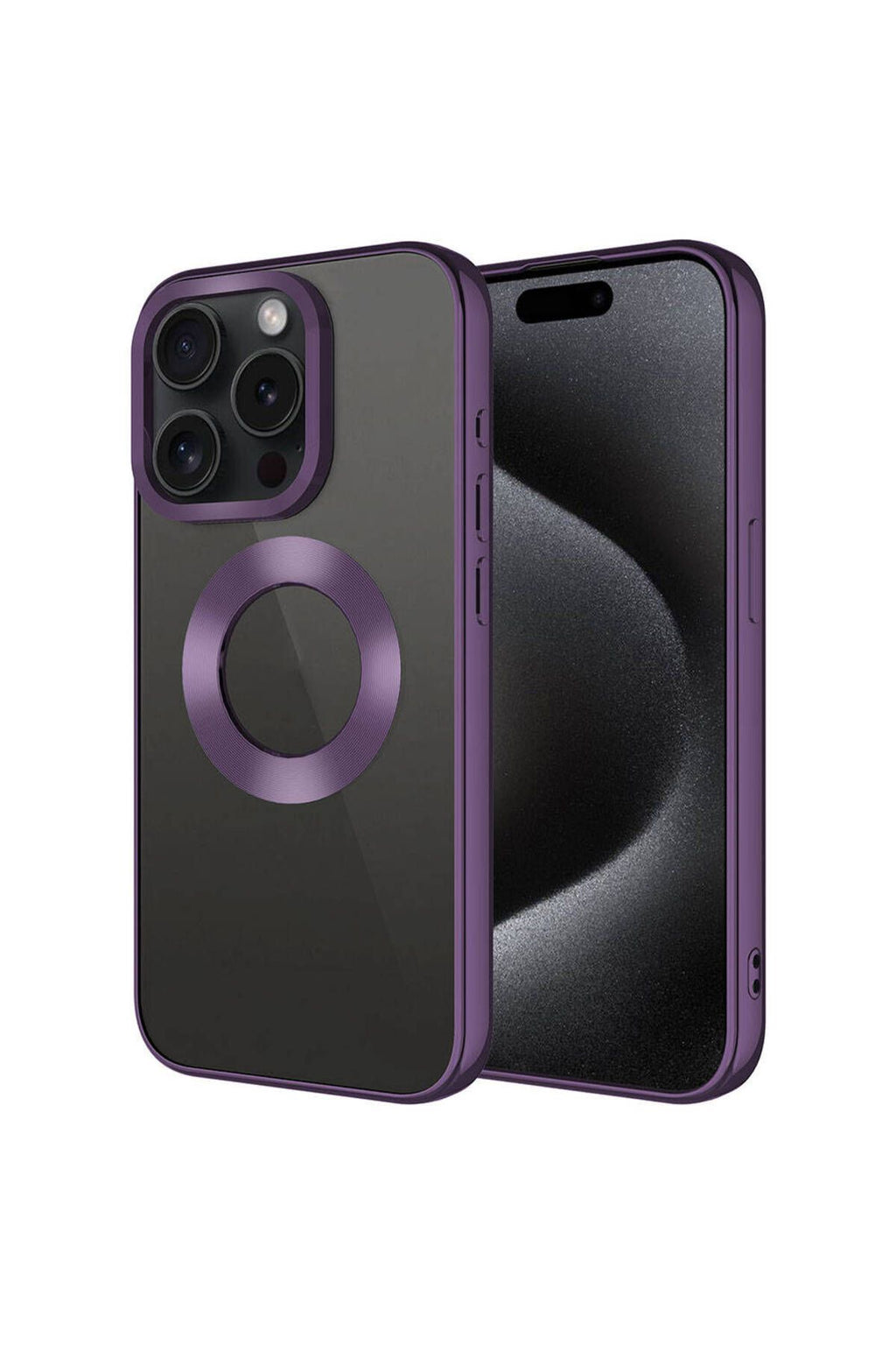 iPhone 15 Pro Max Uyumlu Tek Kamera Çerçeveli Logo Gösteren Zore Omega Kılıf-Derin Mor