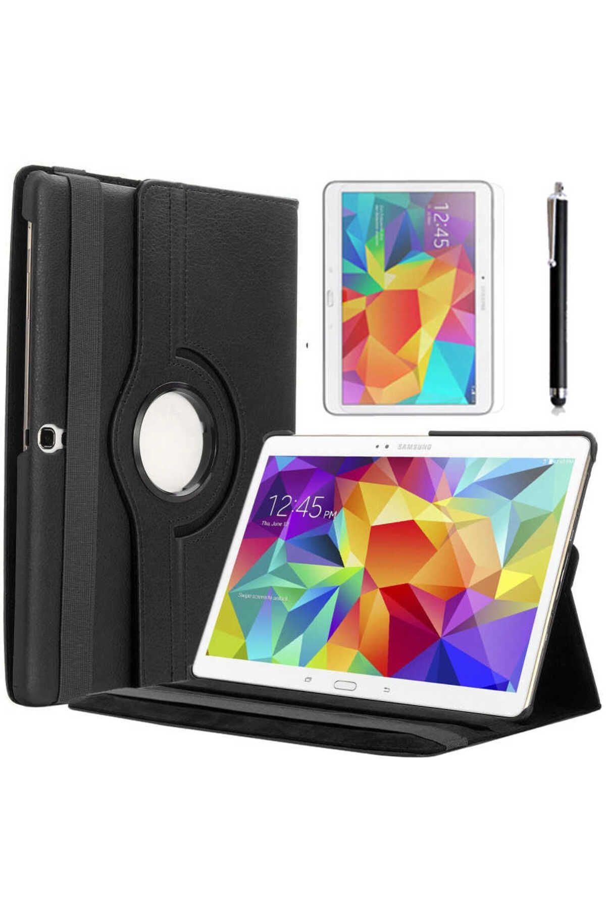 Galaxy Tab 4 10.1 T530  Uyumlu Zore Dönebilen Standlı Kılıf-Beyaz