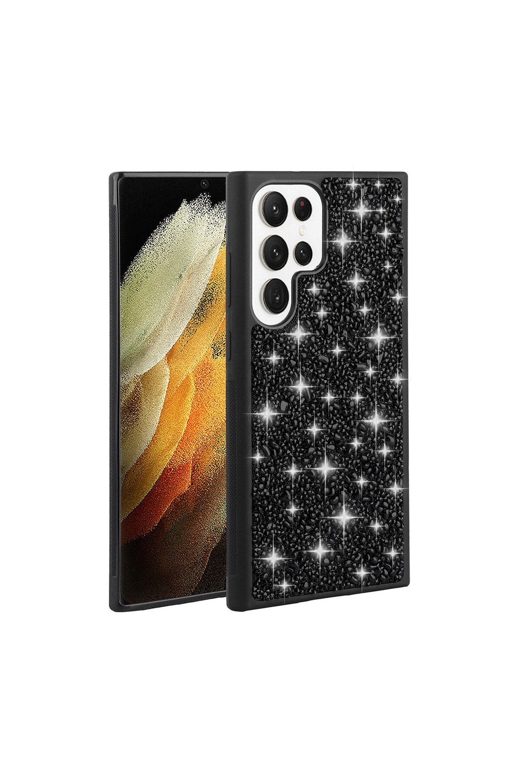 Galaxy S23 Ultra Uyumlu Parlak Taşlı Tasarım BRT Linea Kılıf-Pembe