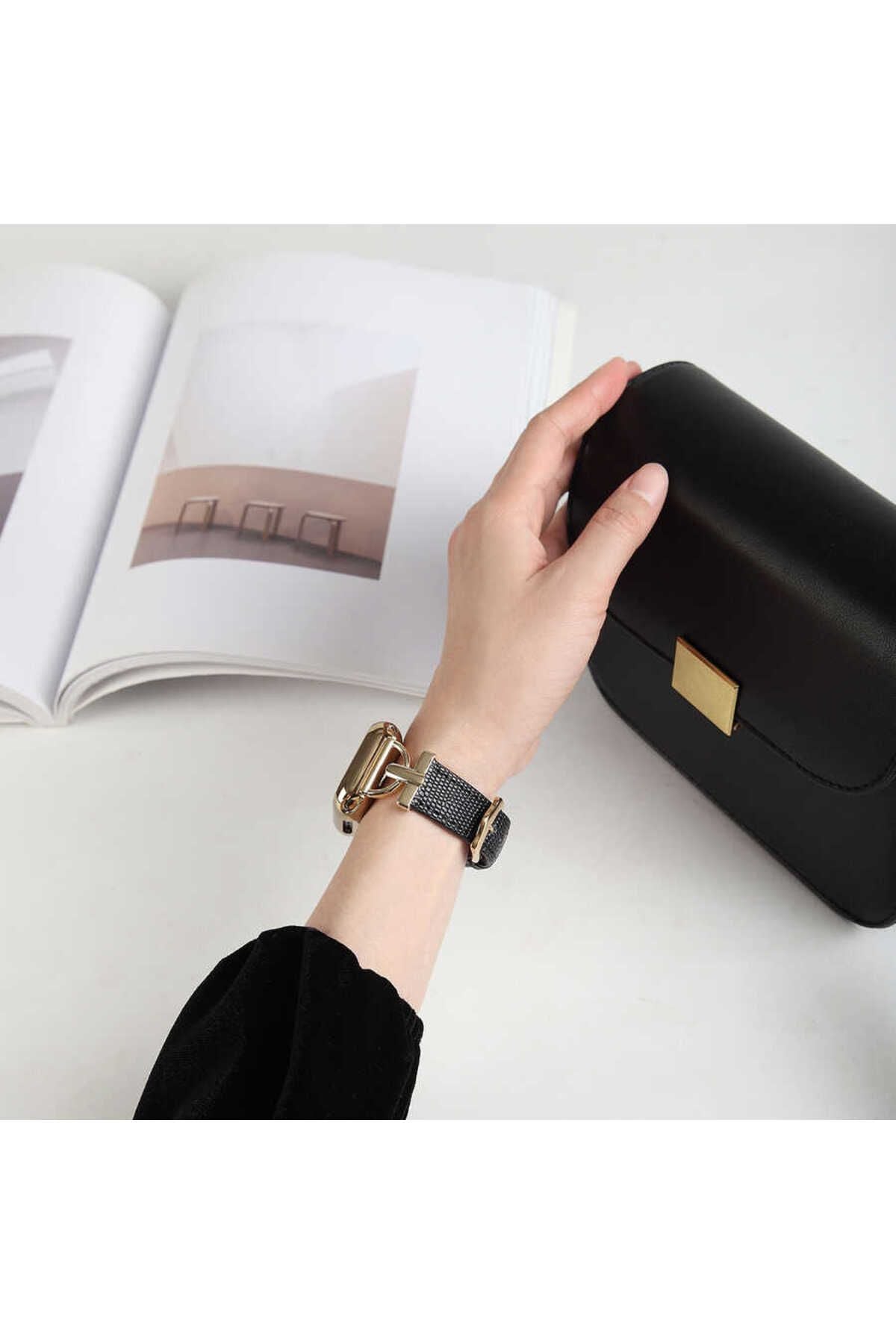 Watch 40mm Uyumlu KRD-53 Deri Zore Kordon-Siyah-Gümüş