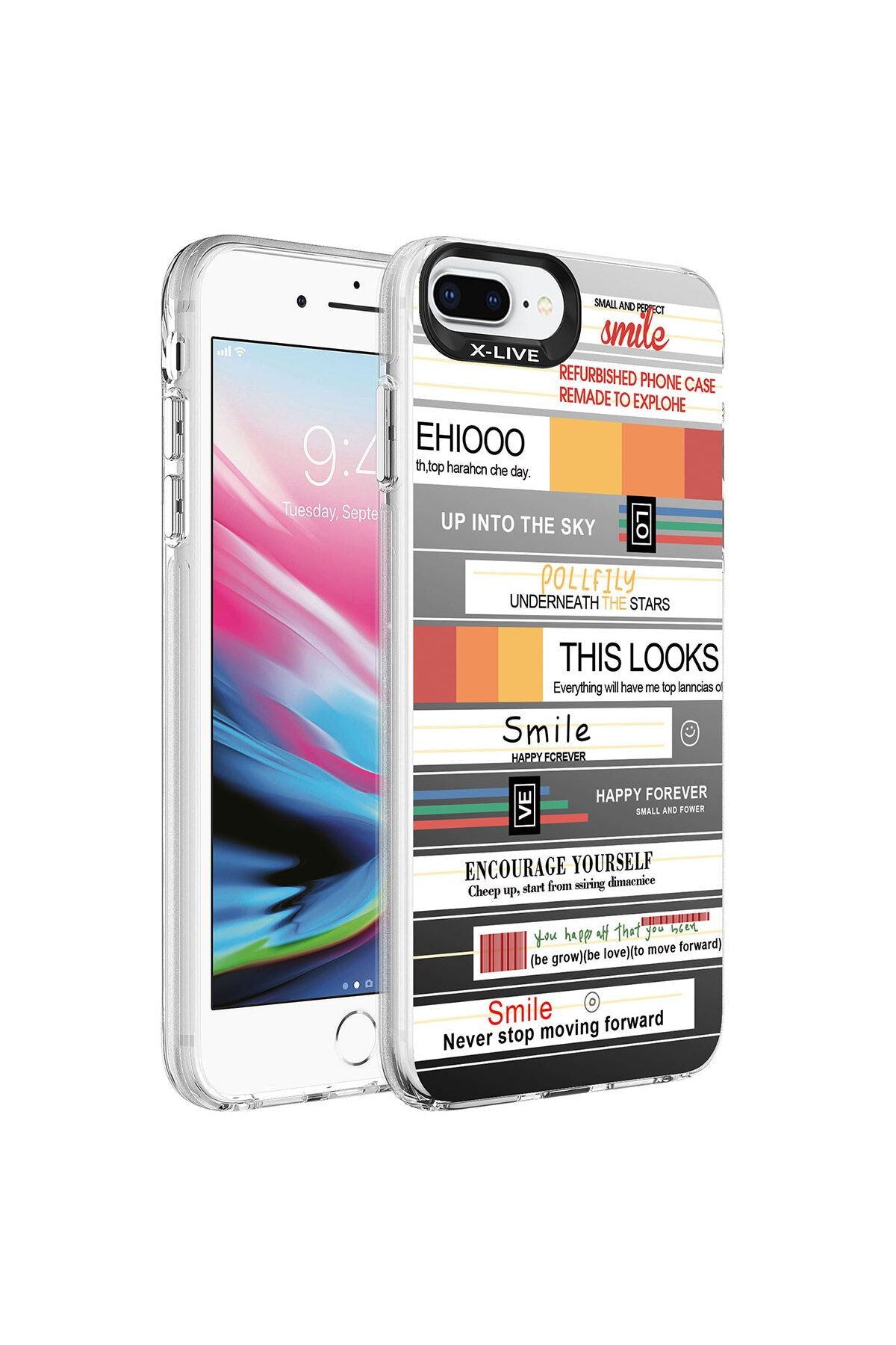 iPhone 8 Plus Kılıf Desenli Zore Silver Sert Kapak - Mottolar