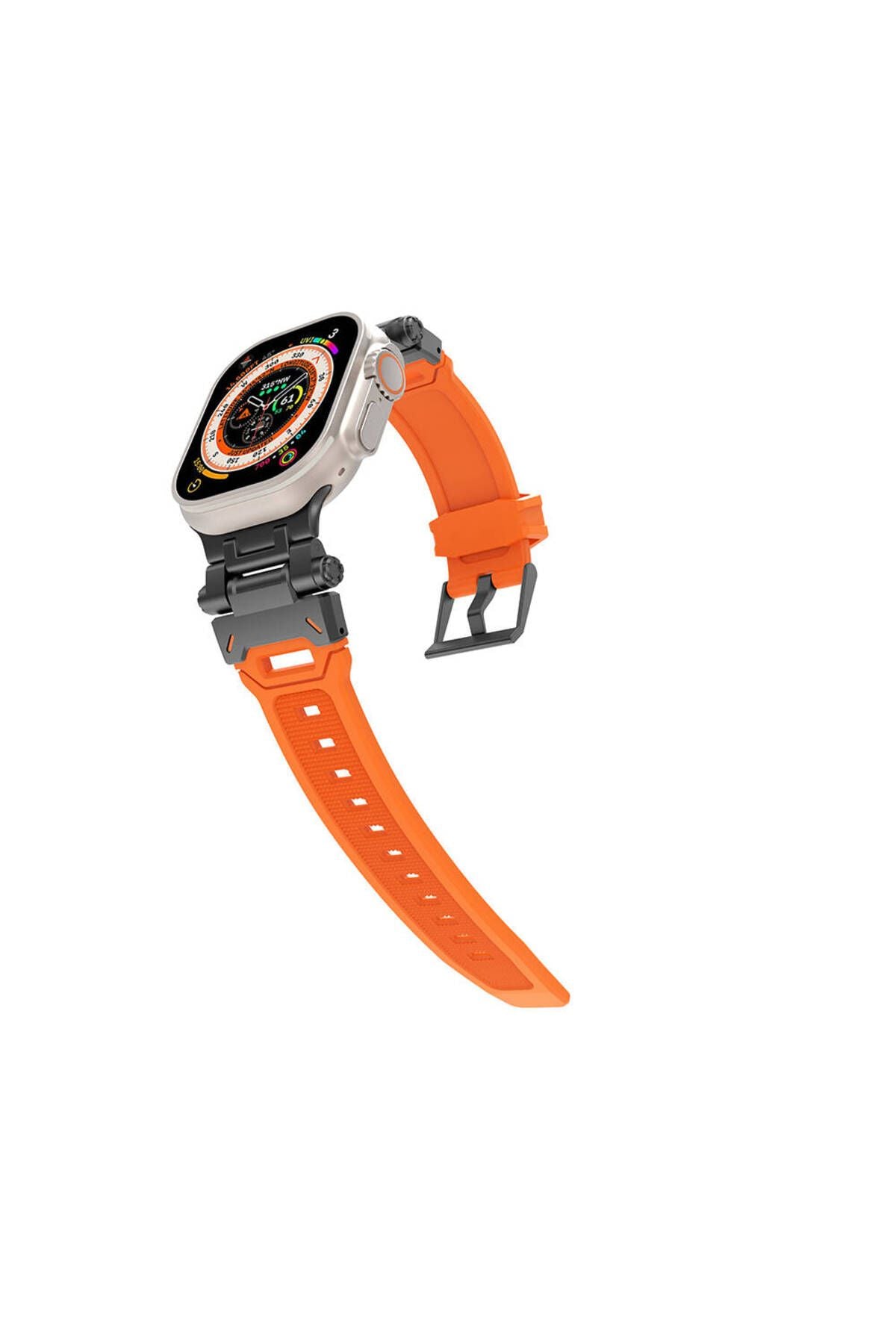 Watch Ultra 49mm CLO- KRD-108 Metal Başlıklı Silikon Kordon-Starlight-Mavi