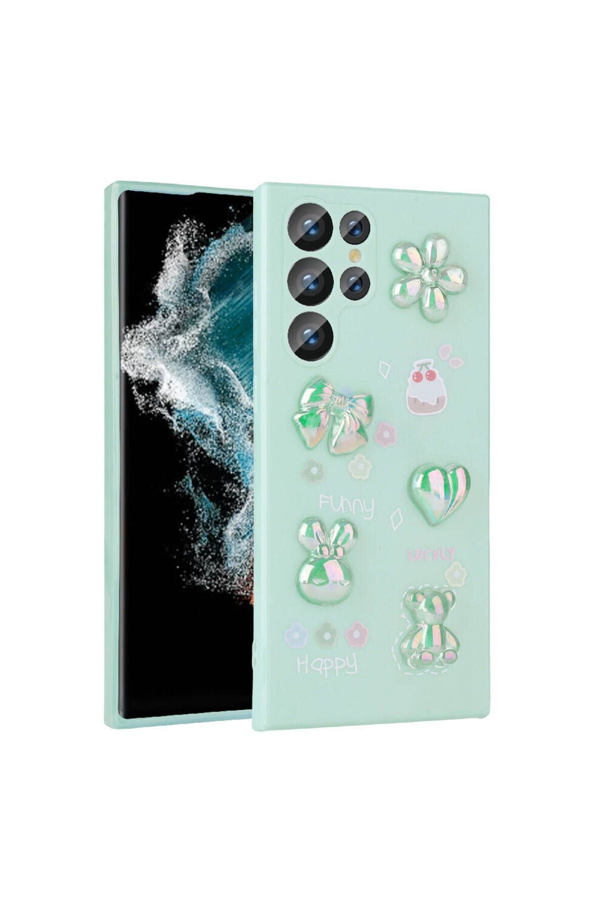 Galaxy S23 Ultra Uyumlu Kabartma Figürlü Parlak Zore Toys Silikon Kılıf-Açık Yeşil