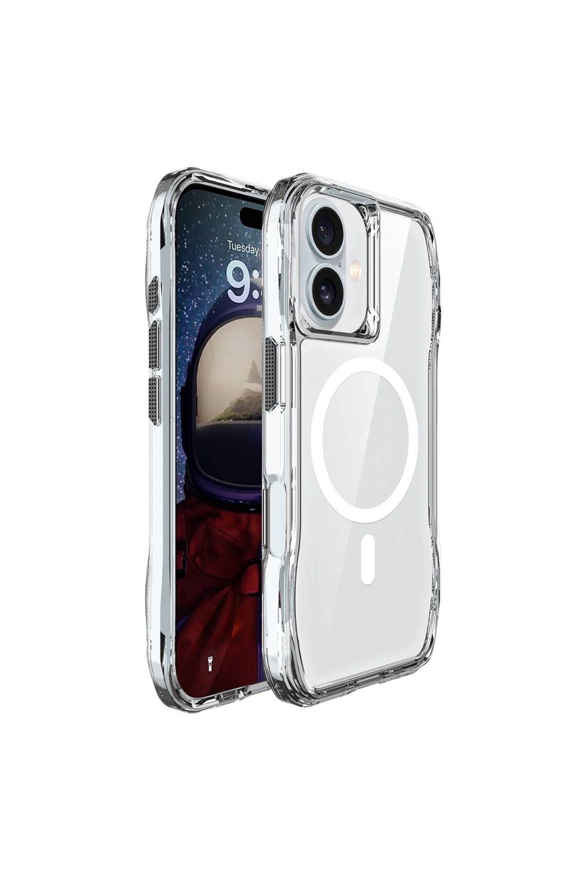 iPhone 16 Plus Kılıf Magsafe Şarj Özellikli AiHTTgli Şeffaf SVL İncek Kapak-Şeffaf