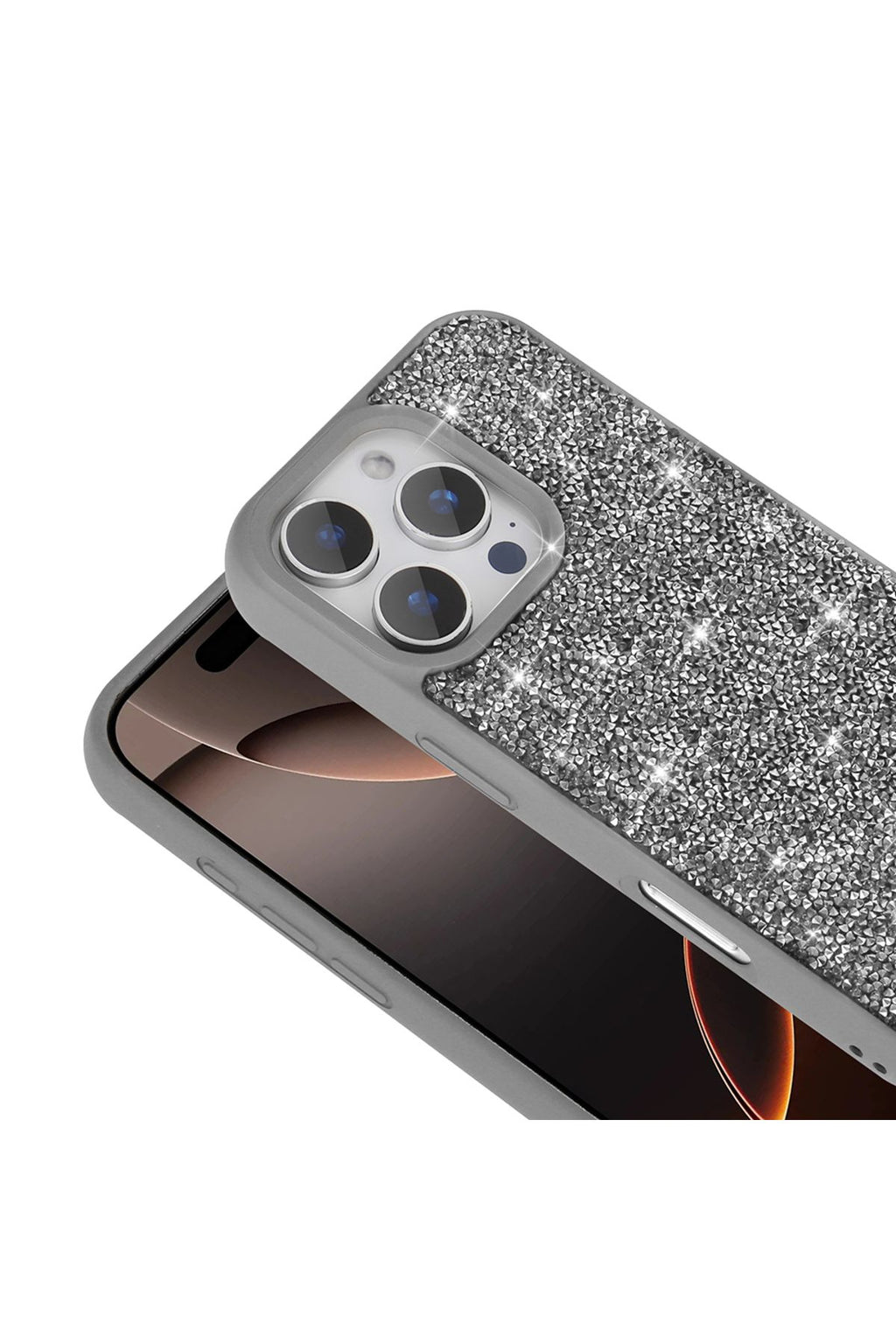 iPhone 16 Pro Max Kılıf Parlak Taşlı Tasarım Zore Pırlanta Kapak - Gold