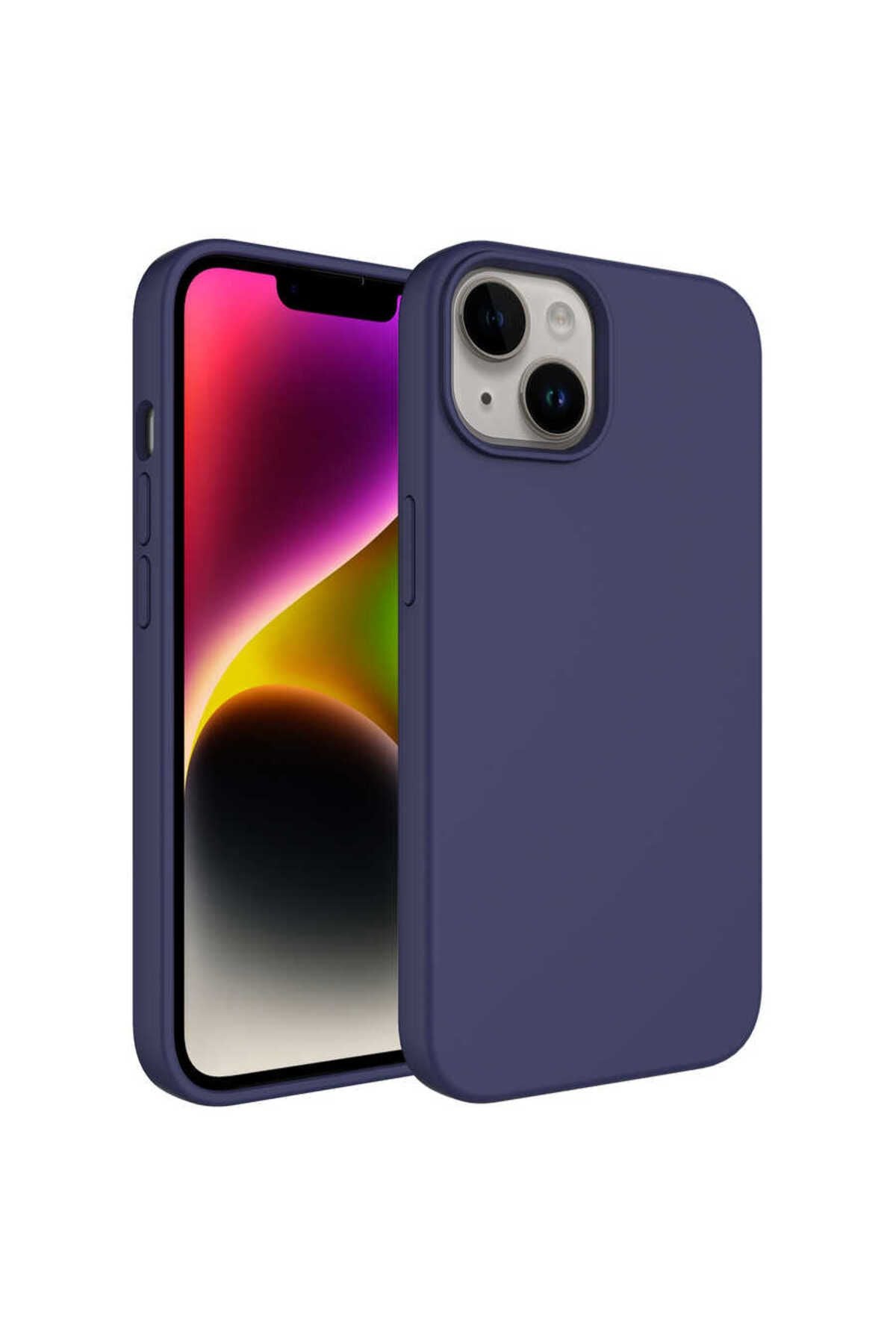 iPhone 14 Uyumlu Sıvı Teknolojili Silinebilir Sert Zore Kivi Kılıf-Lavendery Gray