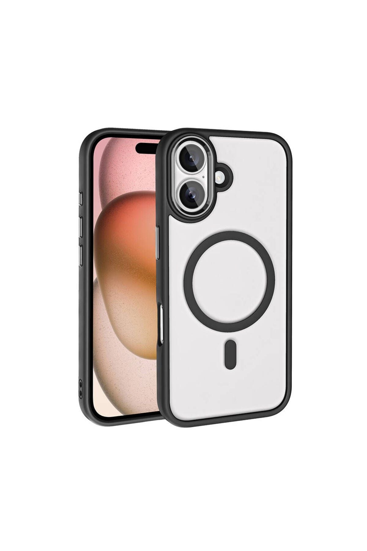 iPhone 16 Kılıf Wireless Şarj Özellikli Zore Krom Magsafe Silikon Kapak - Rose Brown