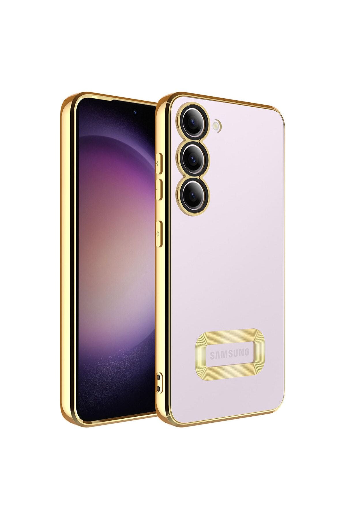 Galaxy S23 Uyumlu Kamera Korumalı Logo Gösteren Zore Omega Kılıf-Gold
