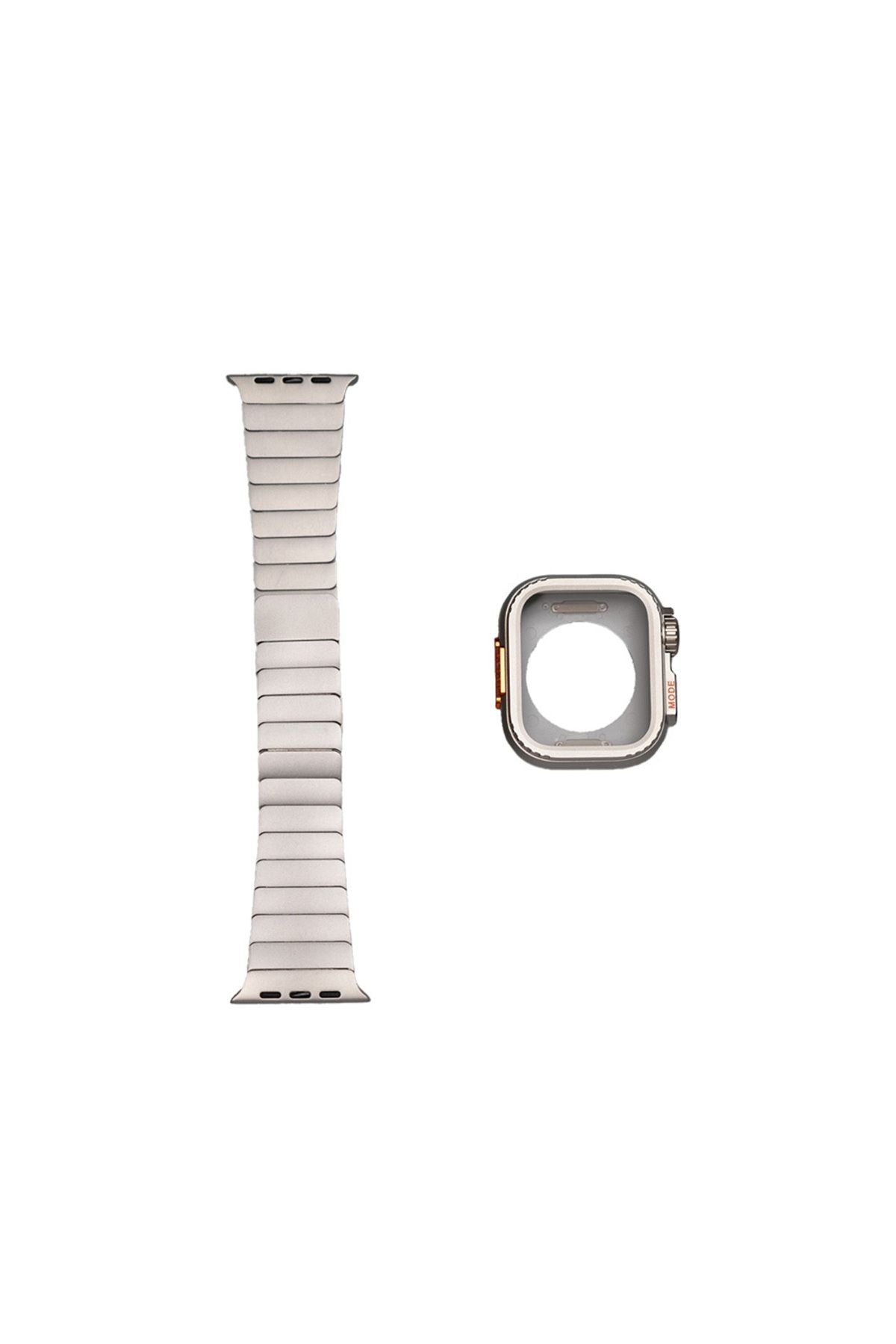 Watch Ultra 49mm Uyumlu Zore KRD-126 Sert Kasa Koruyuculu Metal Kordon-Gümüş