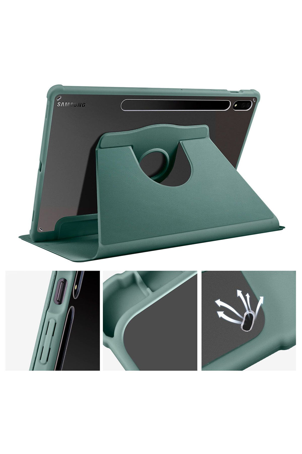 Galaxy Tab S8 Plus SM-X800 Kılıf  Uyumlu Zore Termik Kalem Bölmeli Dönebilen Standlı Kılıf-Siyah