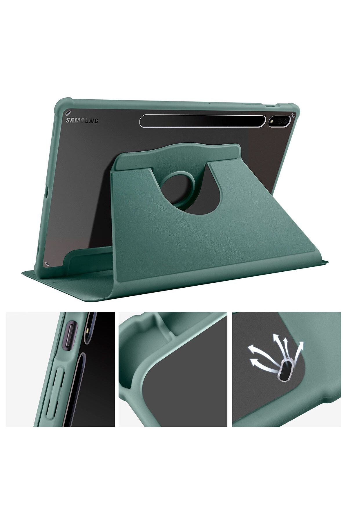 Galaxy Tab S8 Plus SM-X800 Kılıf  Uyumlu Zore Termik Kalem Bölmeli Dönebilen Standlı Kılıf-Siyah