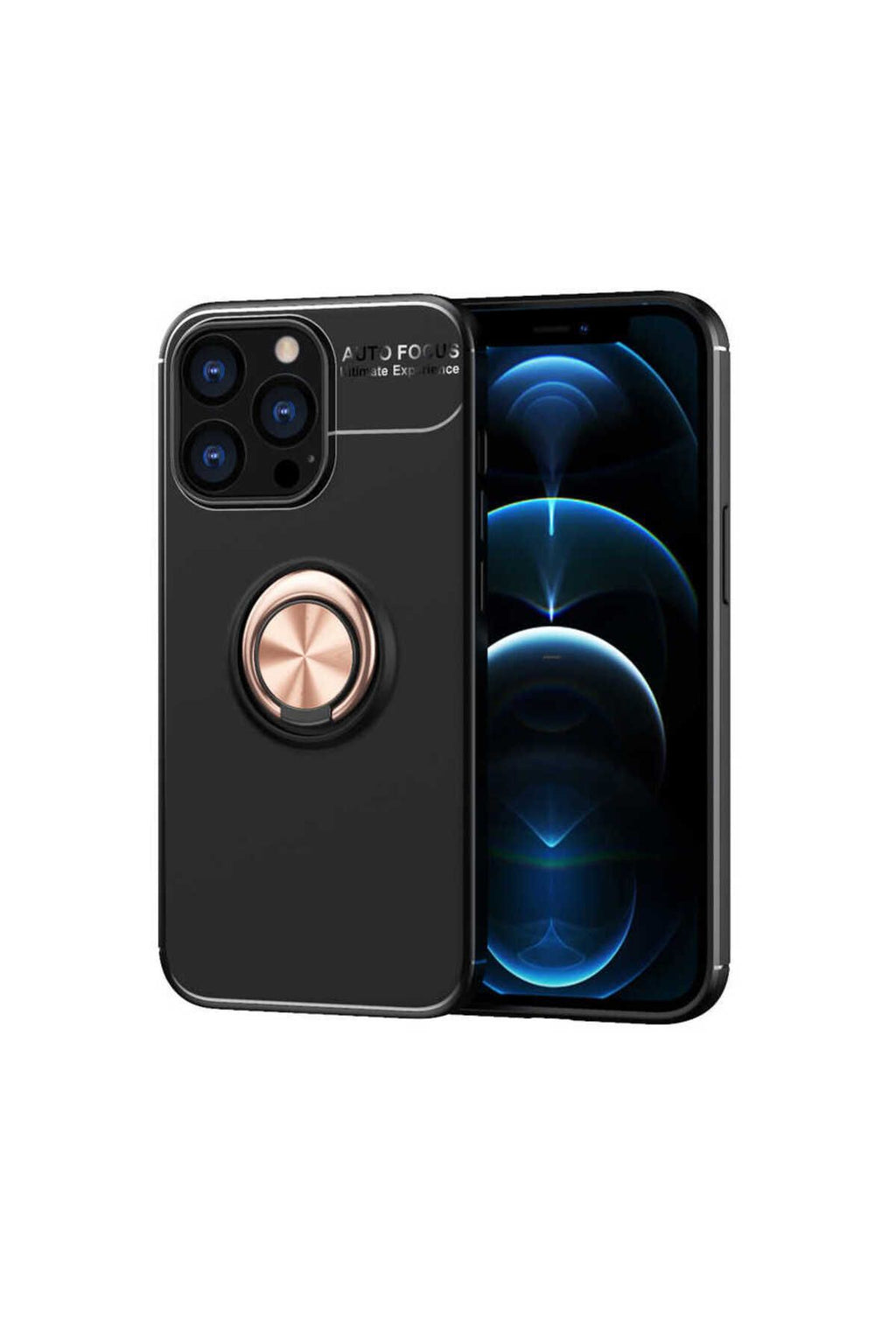 iPhone 14 Pro Uyumlu Zore Ravel Silikon Kılıf-Siyah-Rose Gold